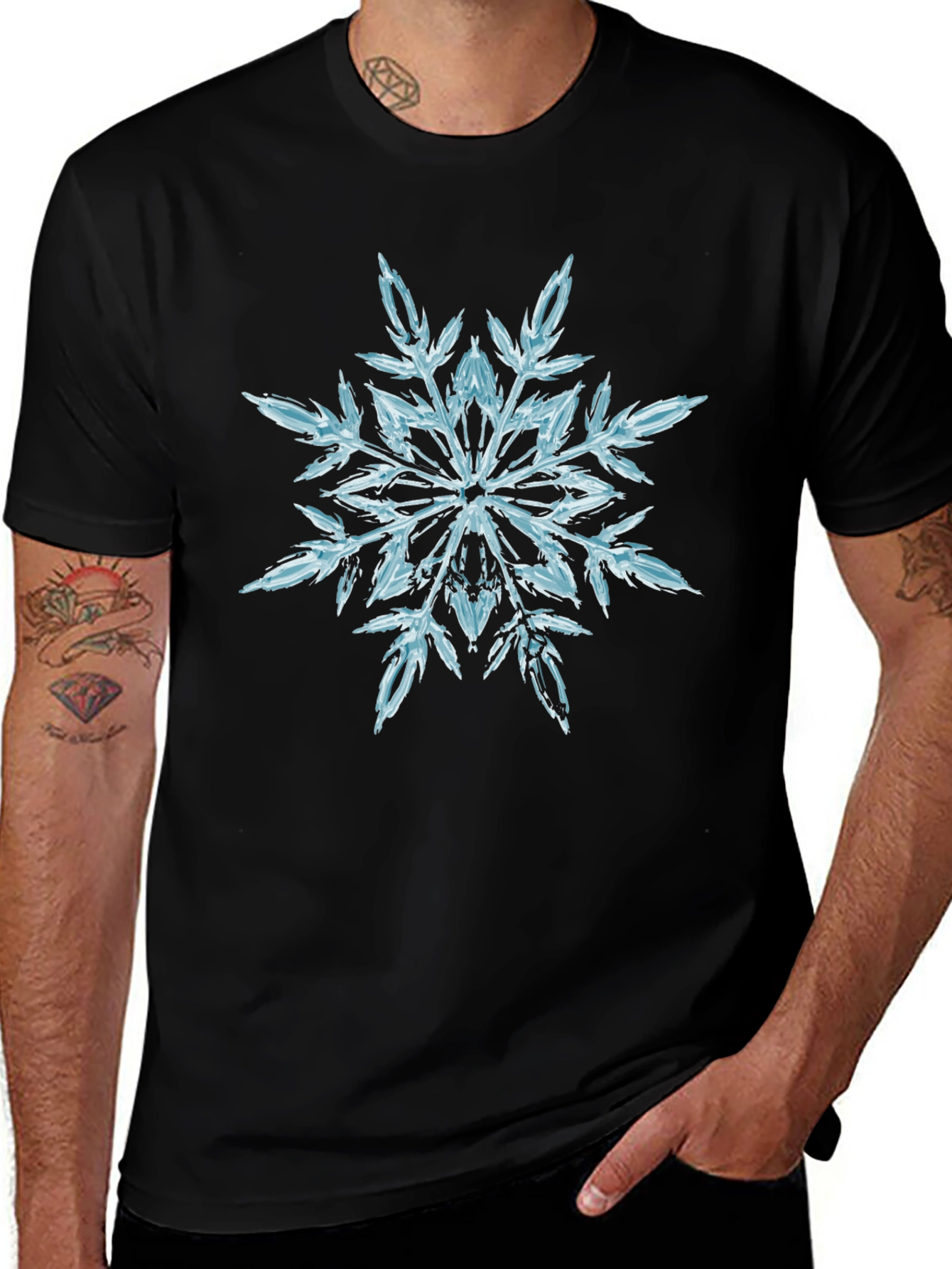 Snowflake Graphic Print Black T-Shirt