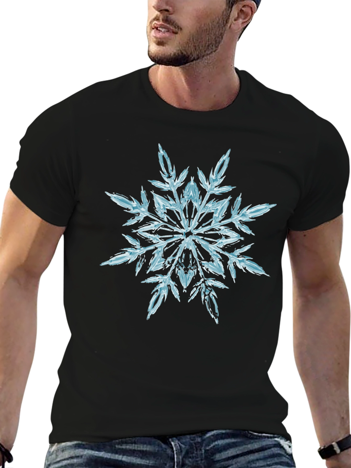 Snowflake Graphic Print Black T-Shirt