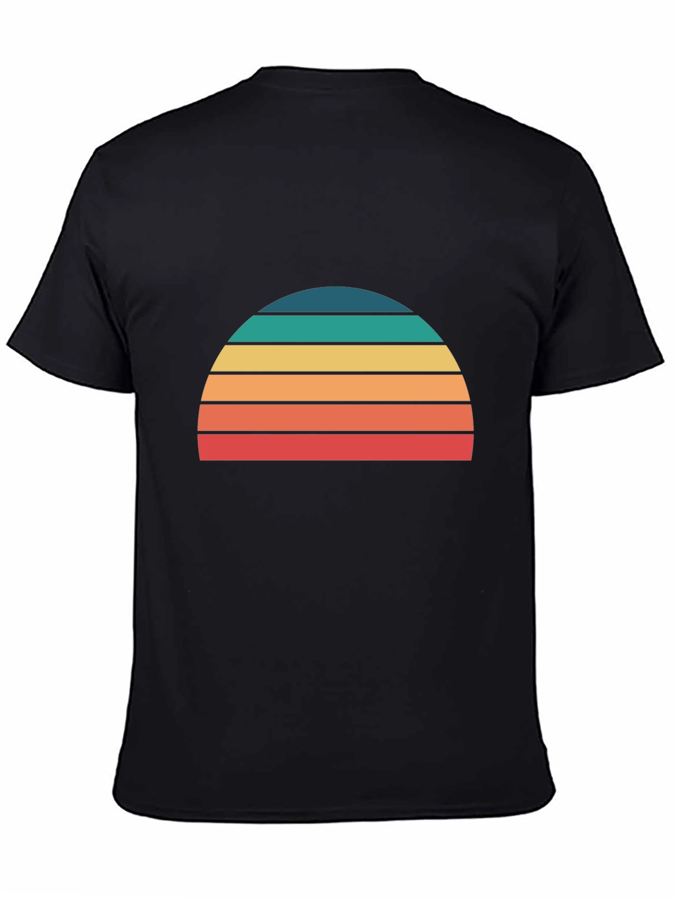 Retro Sunset Striped Graphic Tee - Black