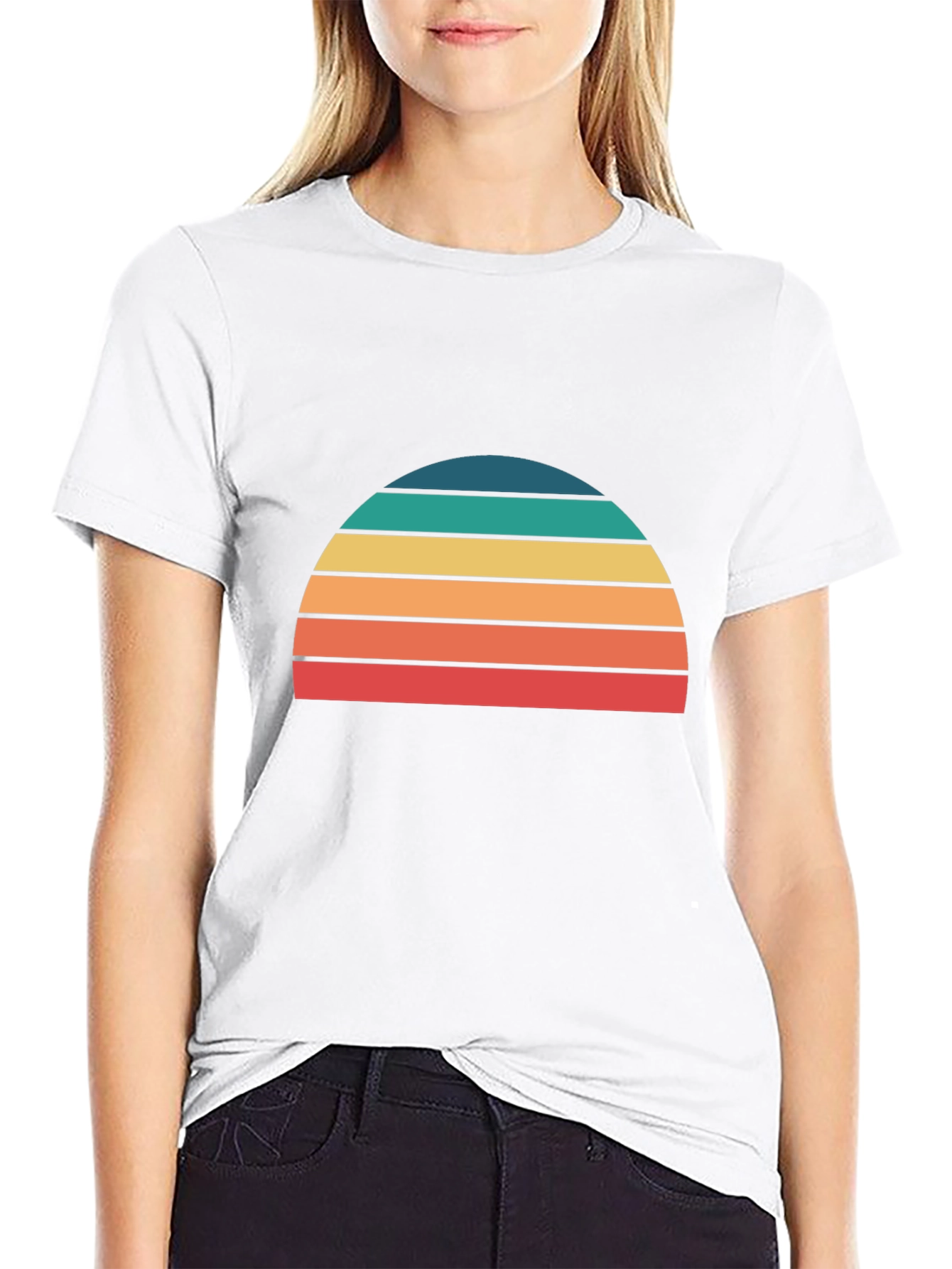 Retro Sunset Striped Graphic Tee - Black