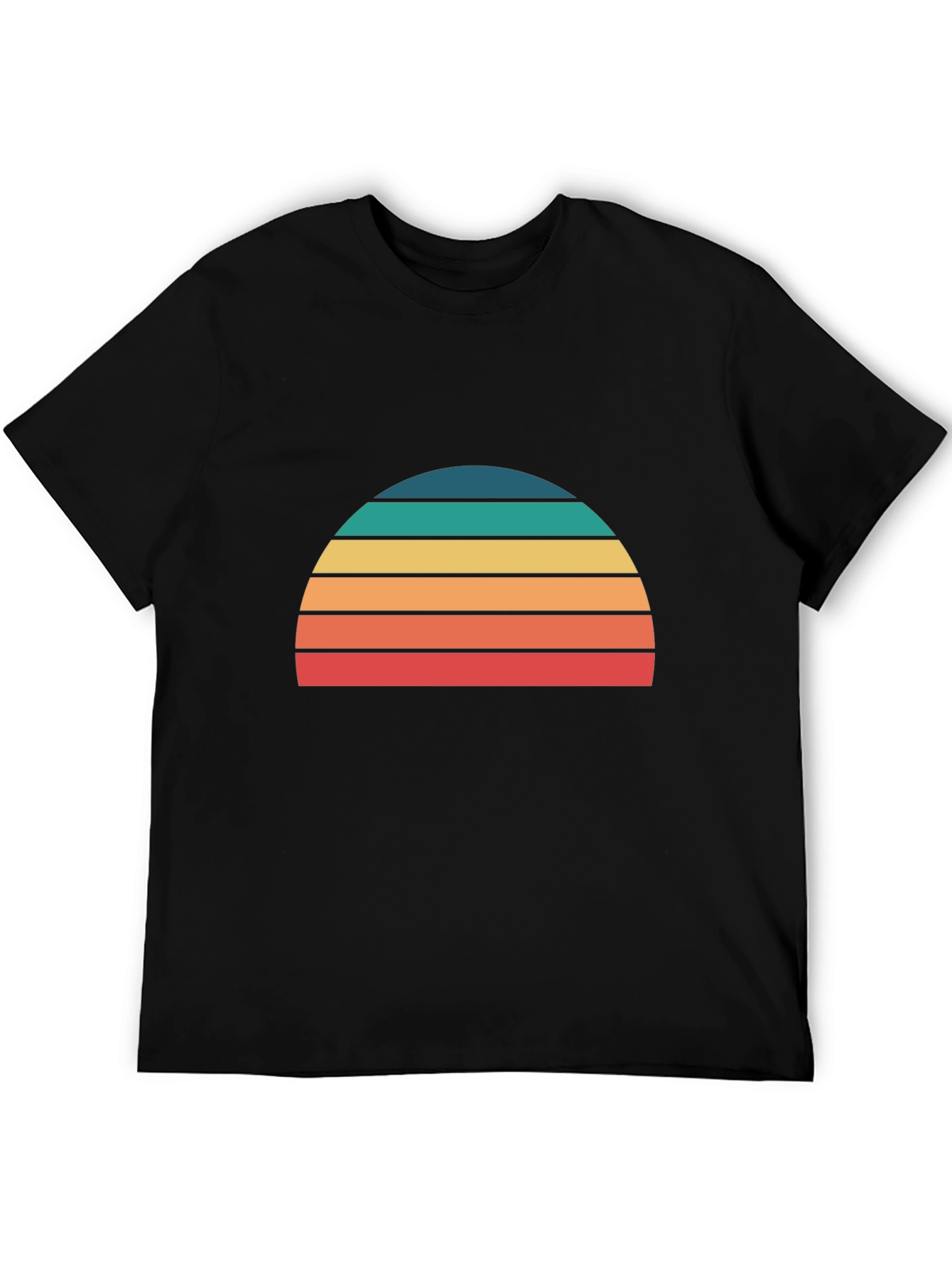Retro Sunset Striped Graphic Tee - Black