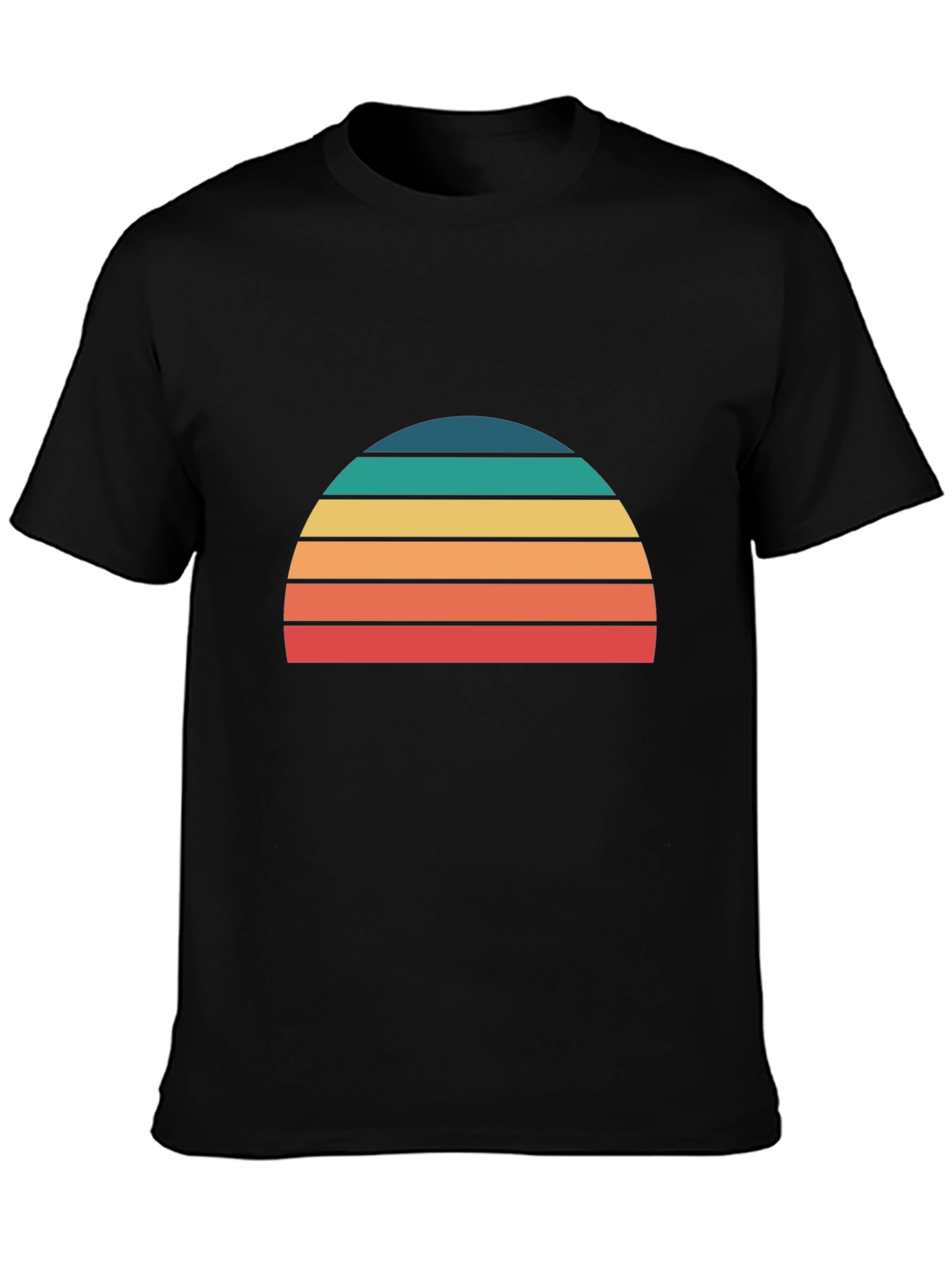 Retro Sunset Striped Graphic Tee - Black