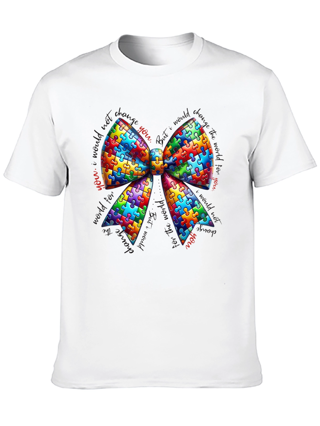 Autism Awareness Puzzle Ribbon Bow T-Shirt