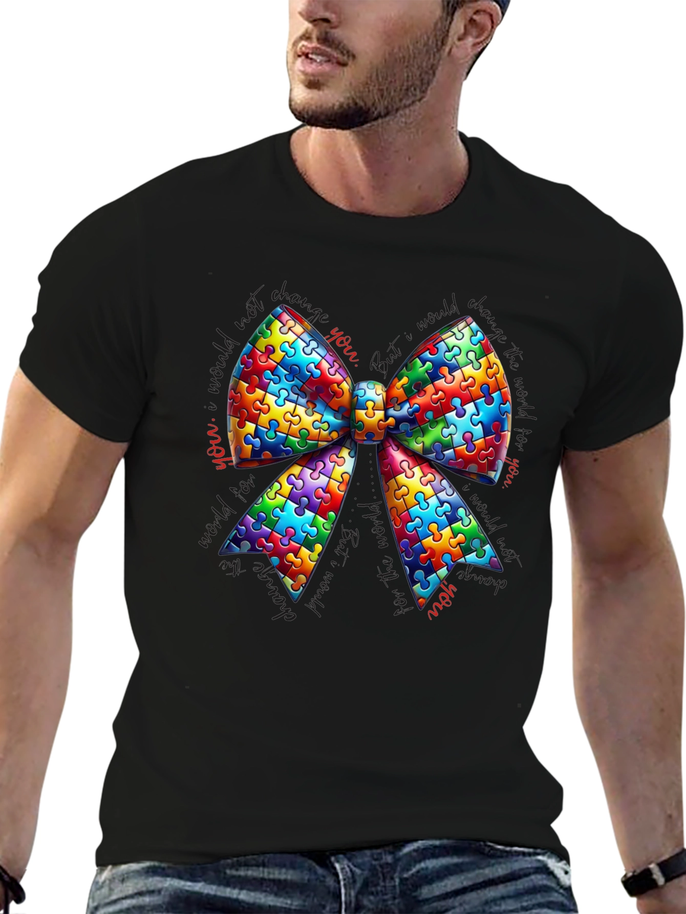 Autism Awareness Puzzle Ribbon Bow T-Shirt