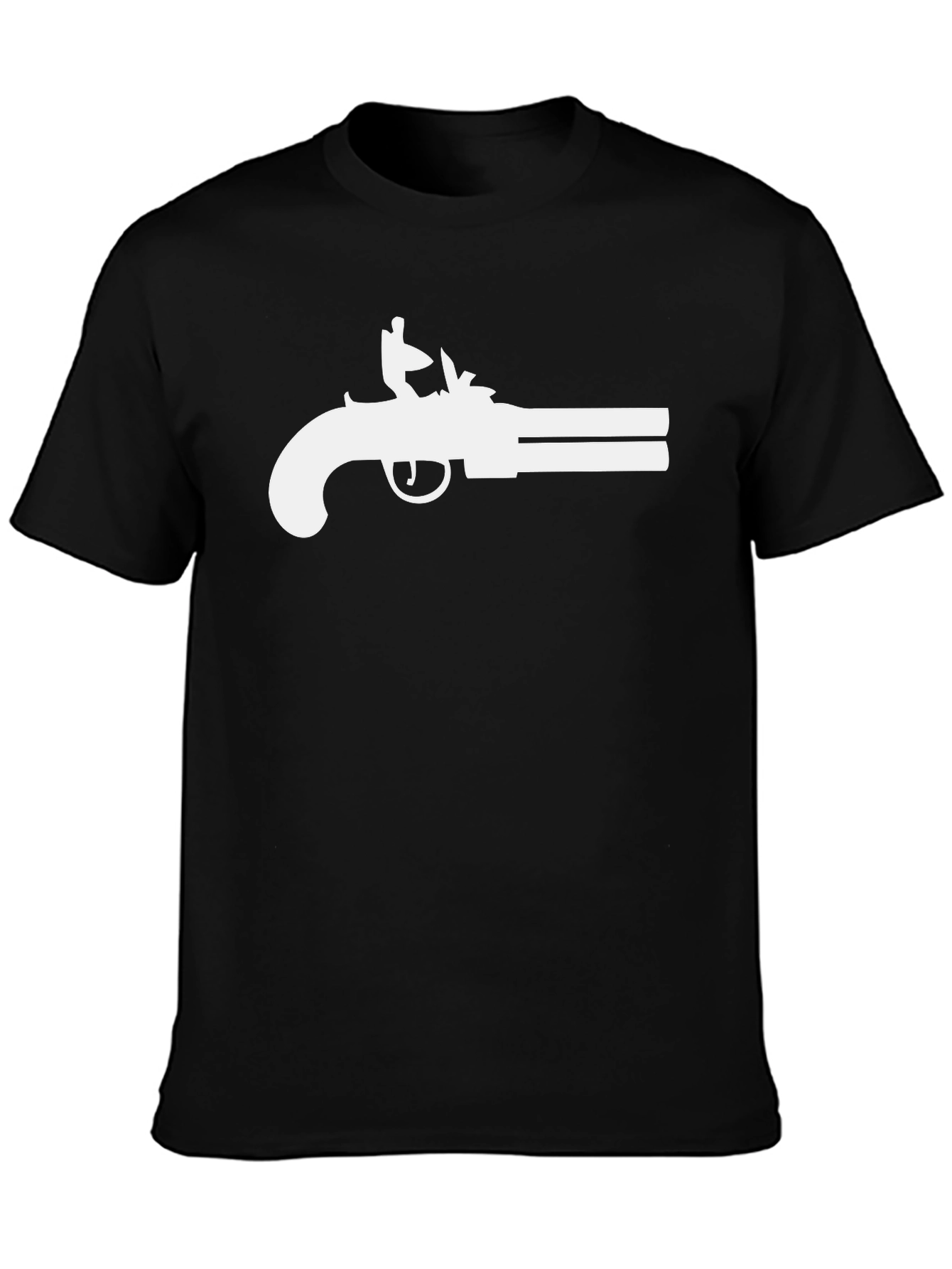 Black T-Shirt with White Flintlock Pistol Graphic