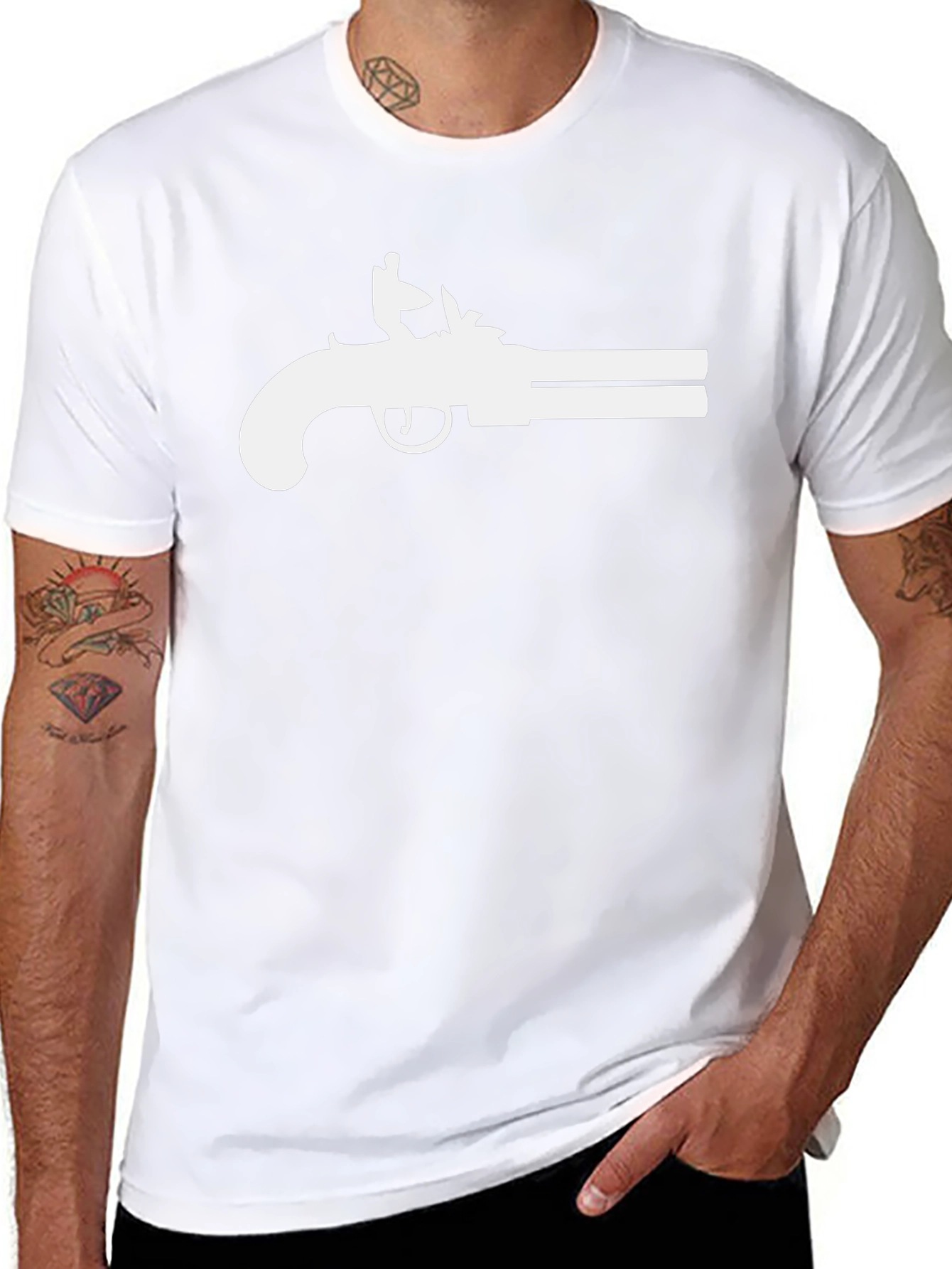 Black T-Shirt with White Flintlock Pistol Graphic