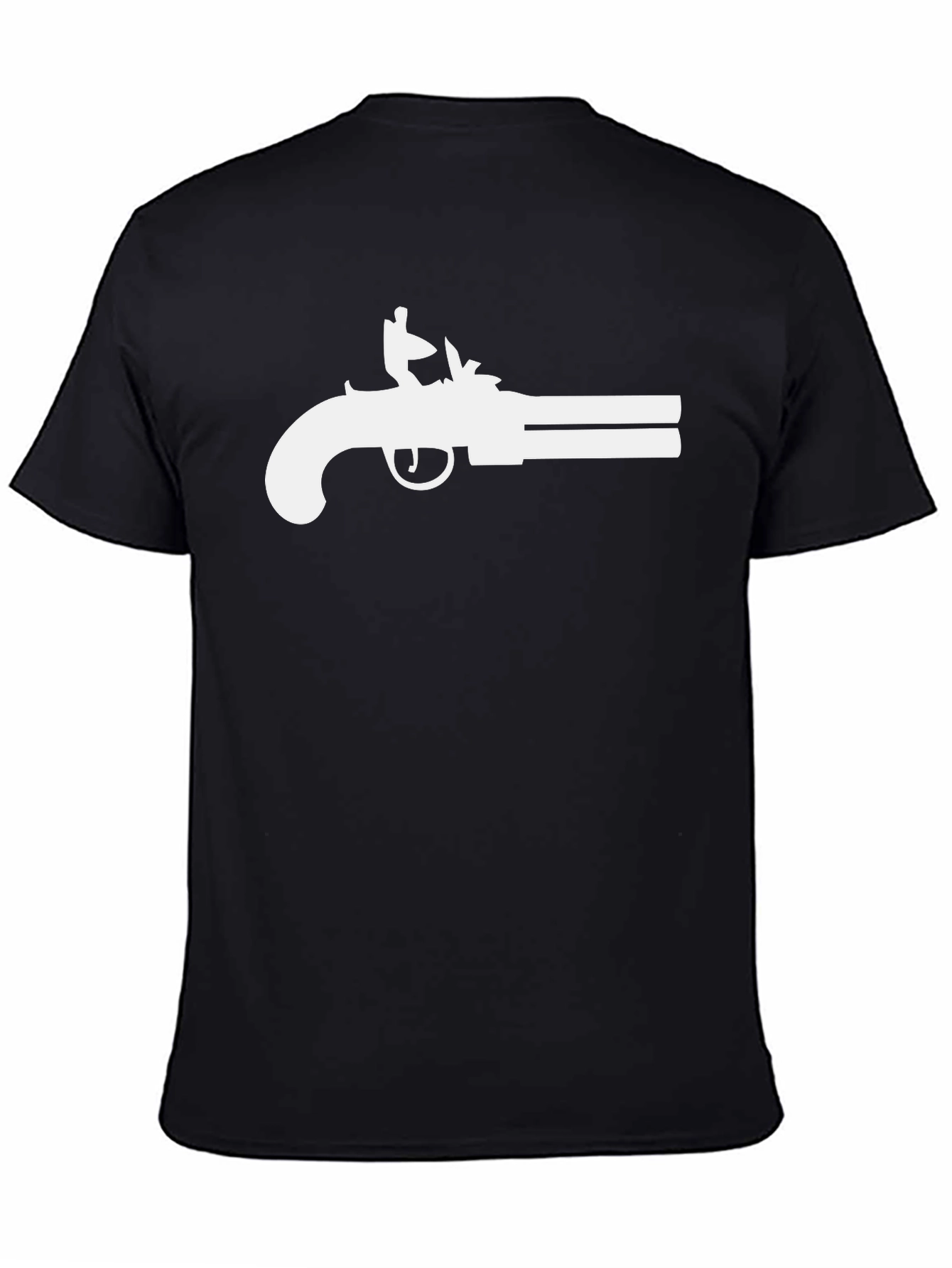 Black T-Shirt with White Flintlock Pistol Graphic