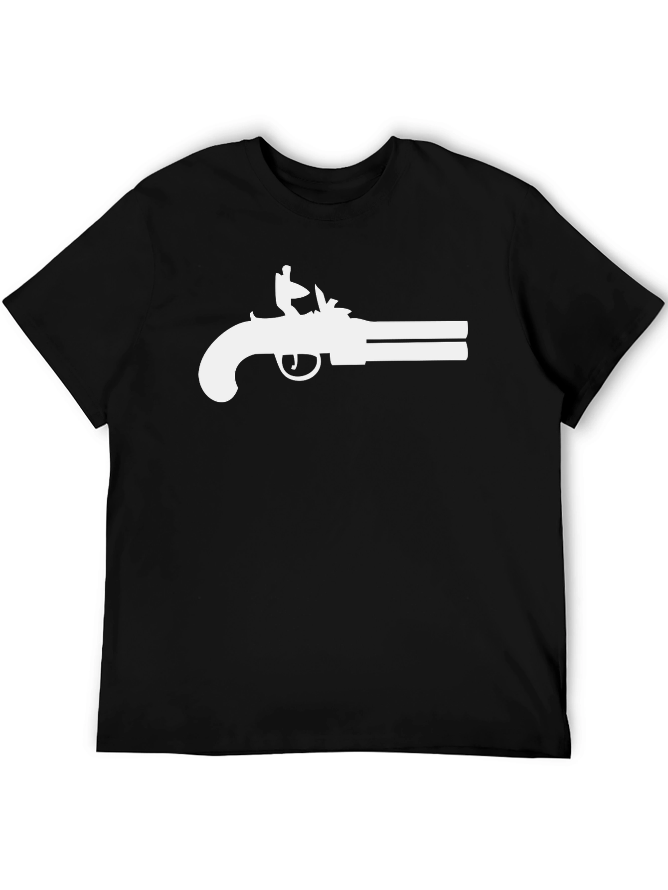 Black T-Shirt with White Flintlock Pistol Graphic