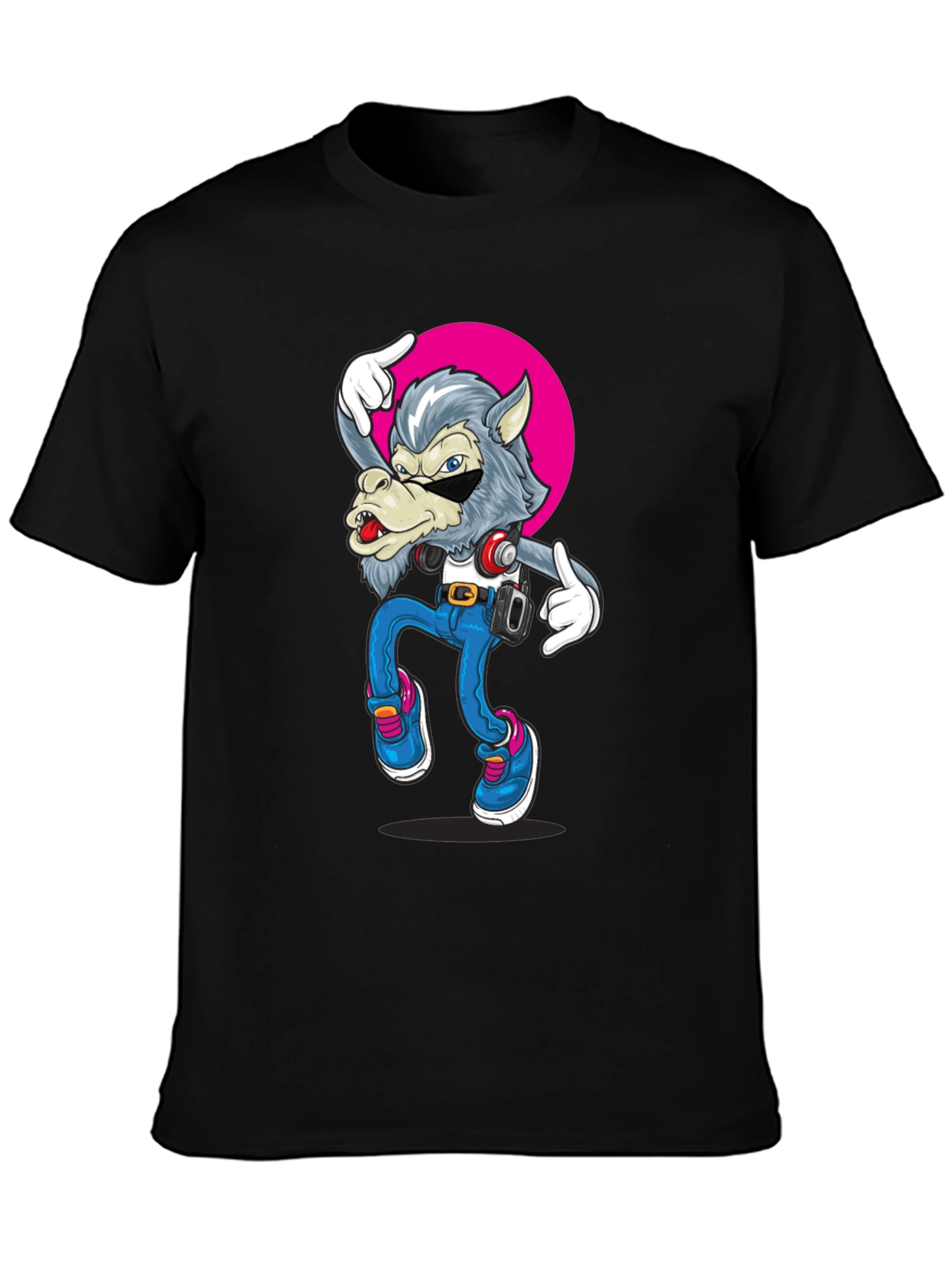 Cool Wolf Graphic Tee - Black Cotton