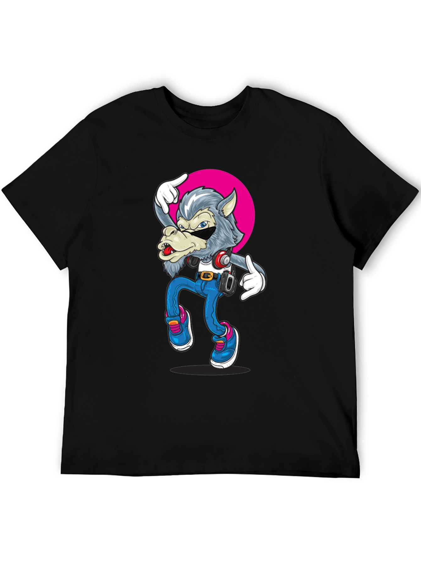 Cool Wolf Graphic Tee - Black Cotton