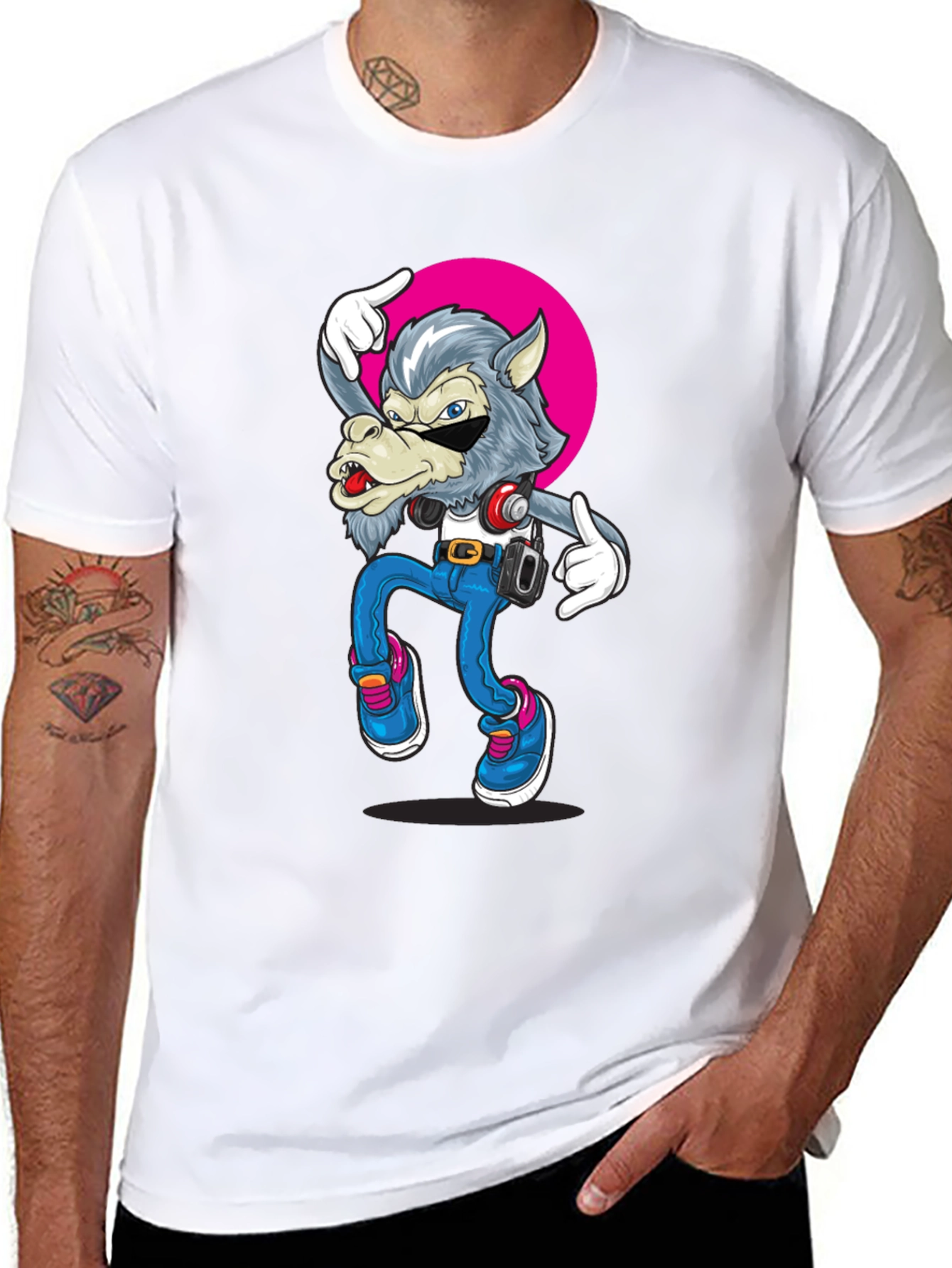 Cool Wolf Graphic Tee - Black Cotton