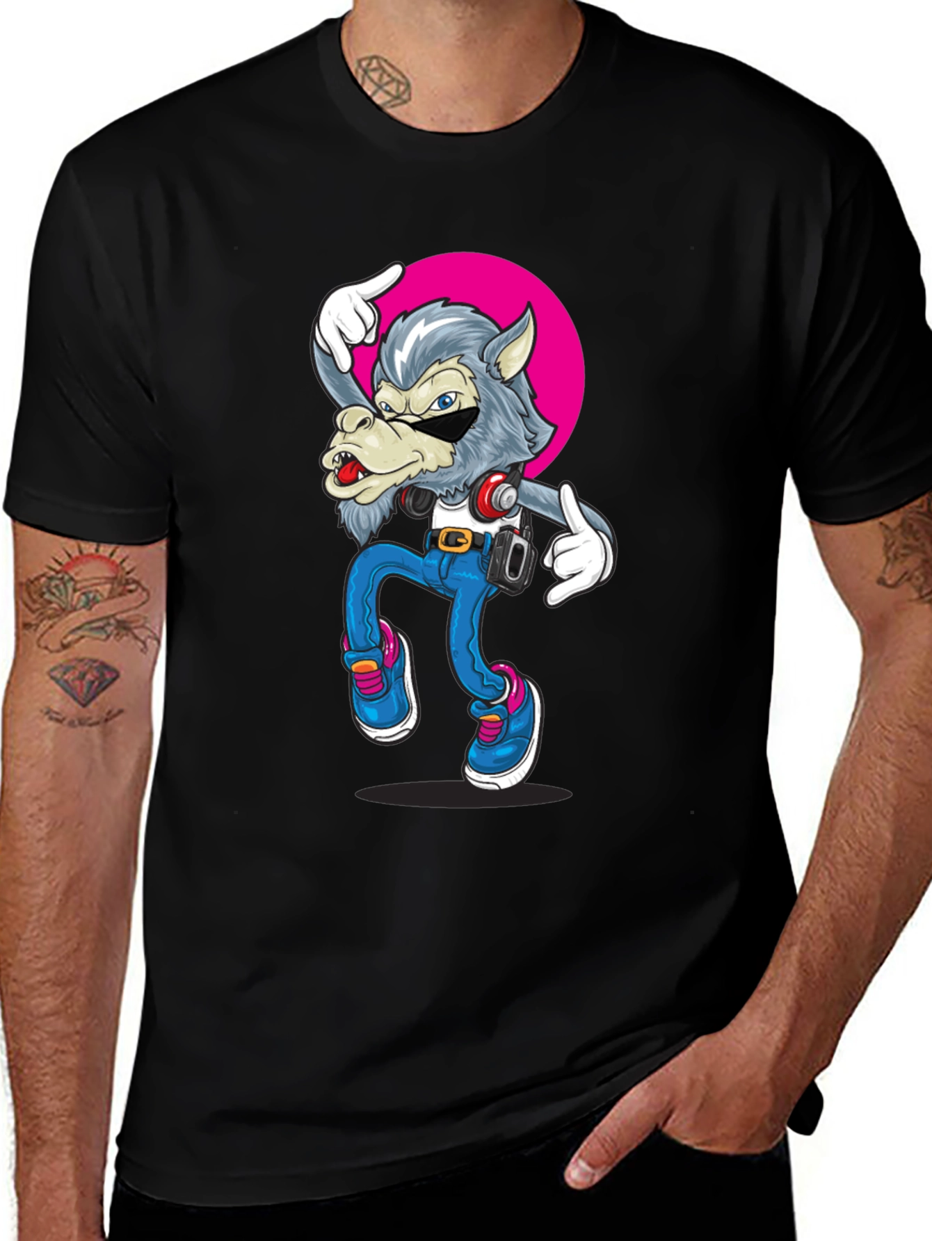 Cool Wolf Graphic Tee - Black Cotton