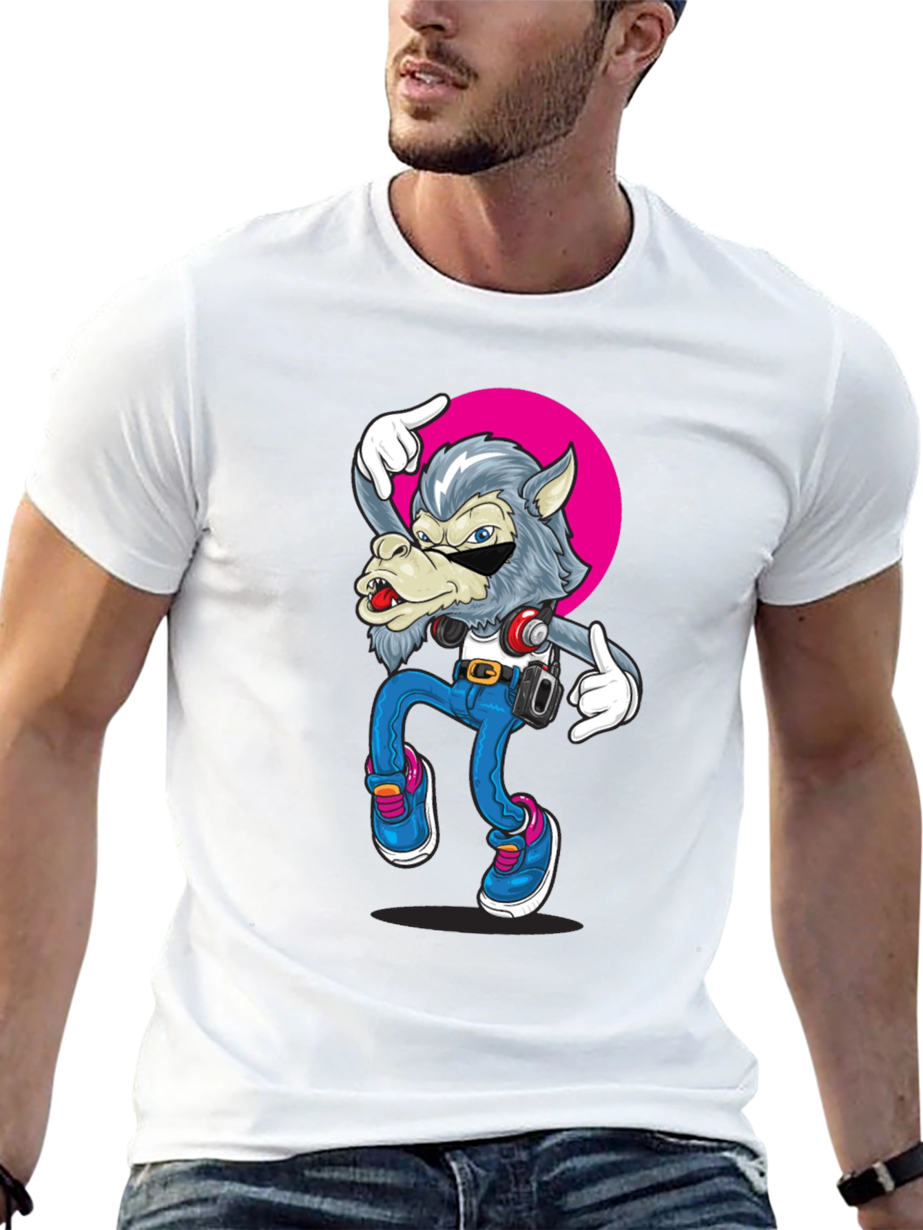 Cool Wolf Graphic Tee - Black Cotton
