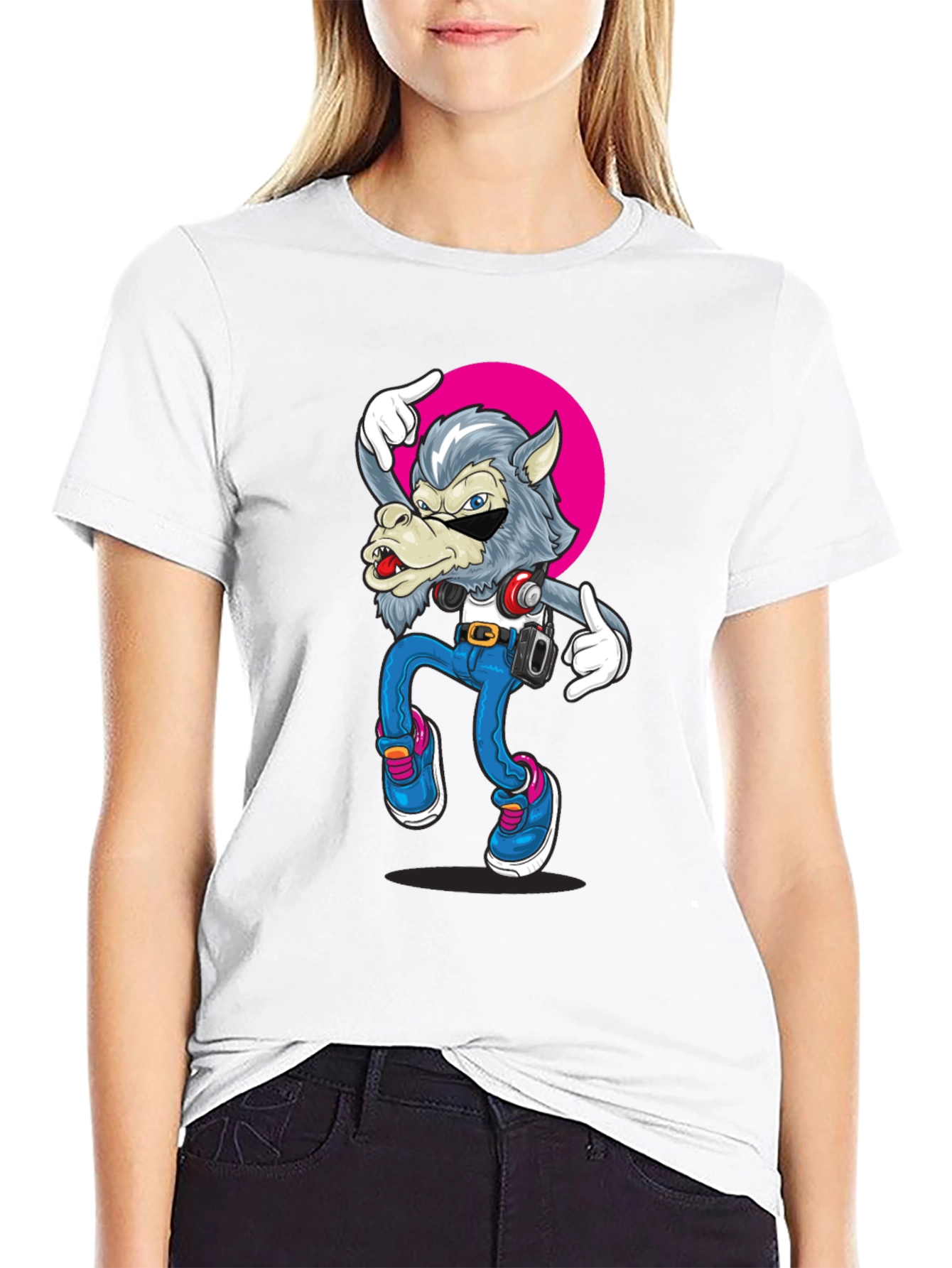 Cool Wolf Graphic Tee - Black Cotton