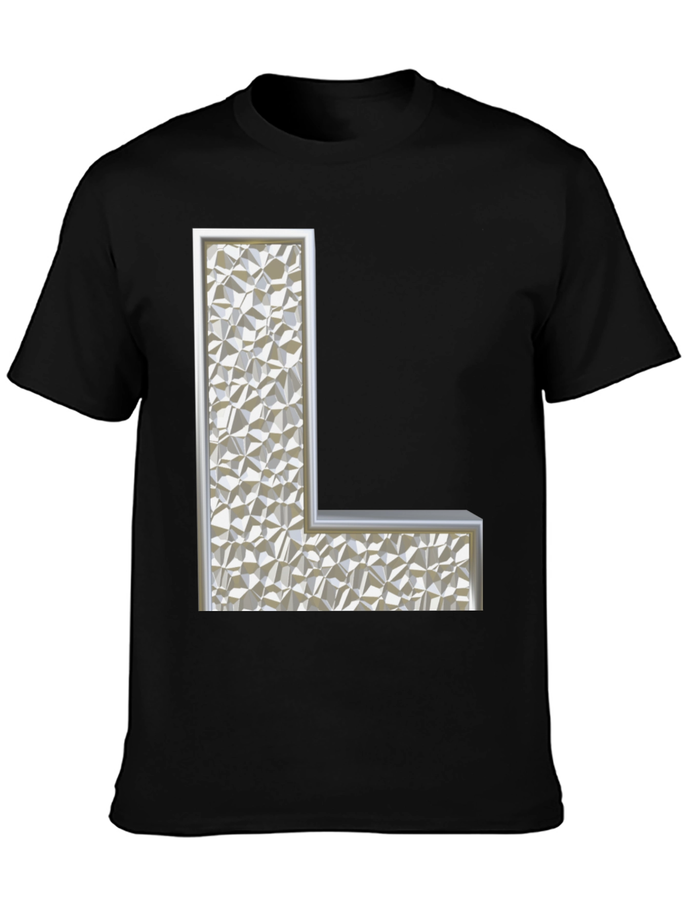 Letter L Geometric Pattern Black T-Shirt