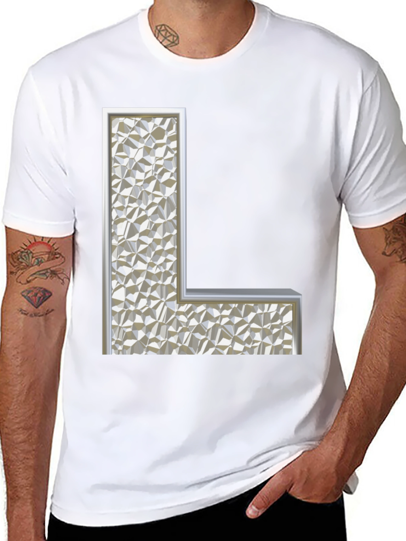 Letter L Geometric Pattern Black T-Shirt