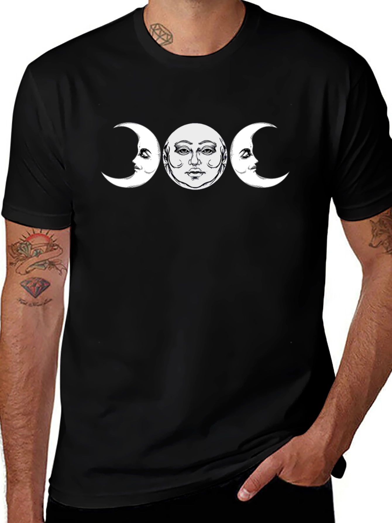 Triple Moon Goddess T-Shirt - Black Cotton Tee