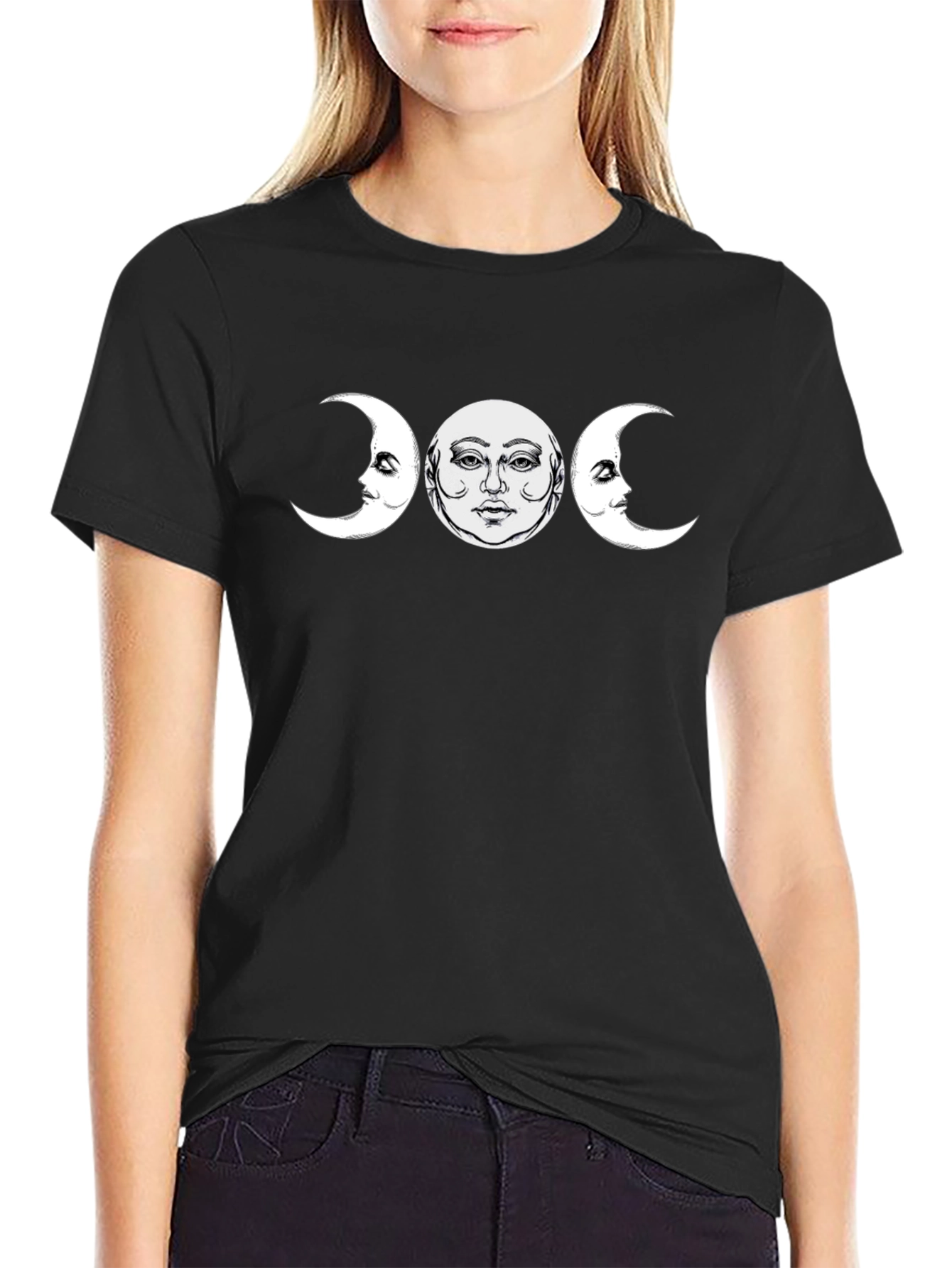 Triple Moon Goddess T-Shirt - Black Cotton Tee