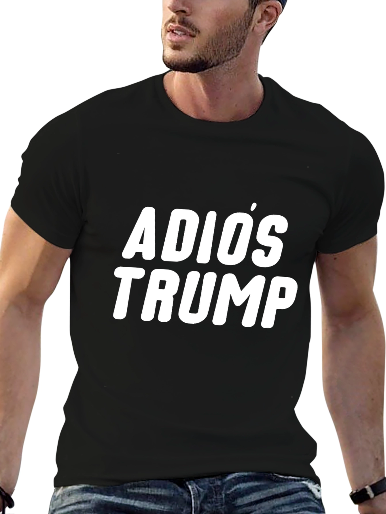 Adios Trump Graphic T-Shirt - Black Crew Neck Tee