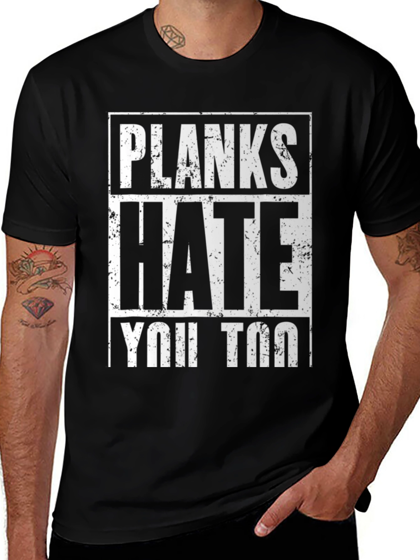 Planks Hate You Too Black Graphic T-Shirt