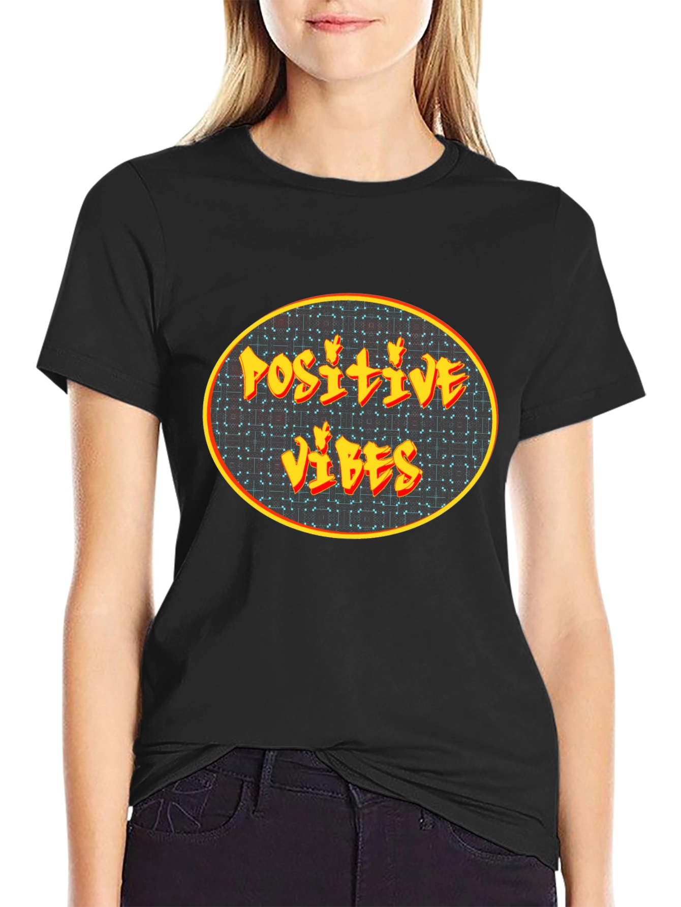 Positive Vibes Graphic Tee - Black Cotton Blend
