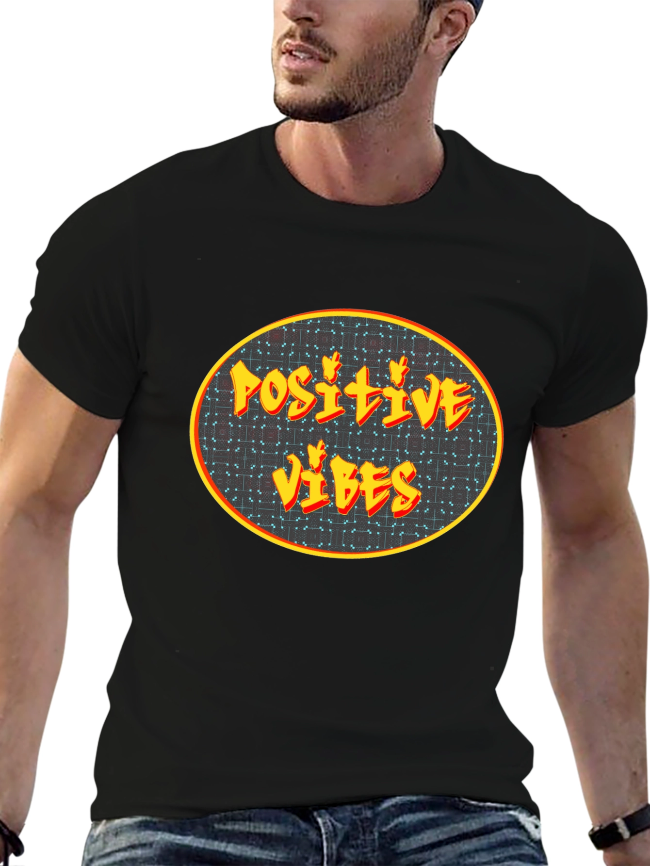 Positive Vibes Graphic Tee - Black Cotton Blend