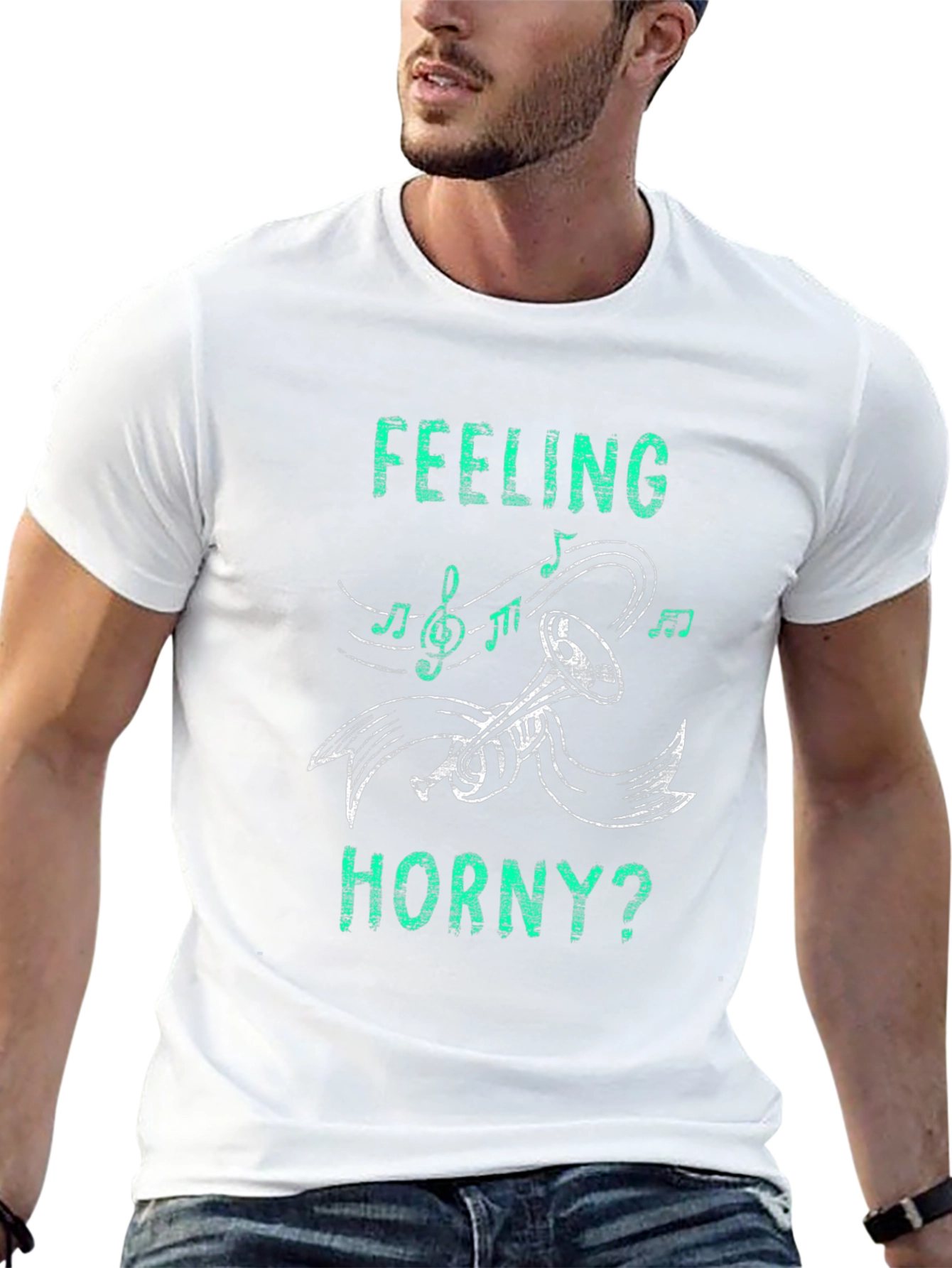 Feeling Horny? T-Shirt Music Trumpet Graphic Novelty Tee