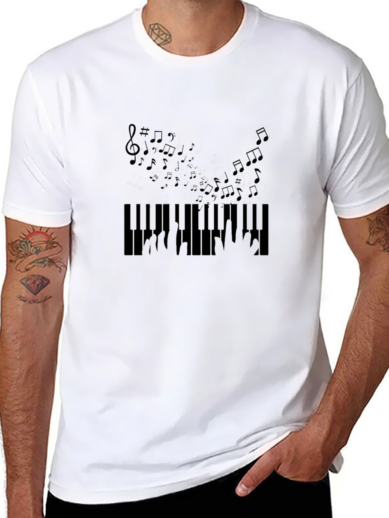 Music Inspired Piano Keys Graphic Tee - Black