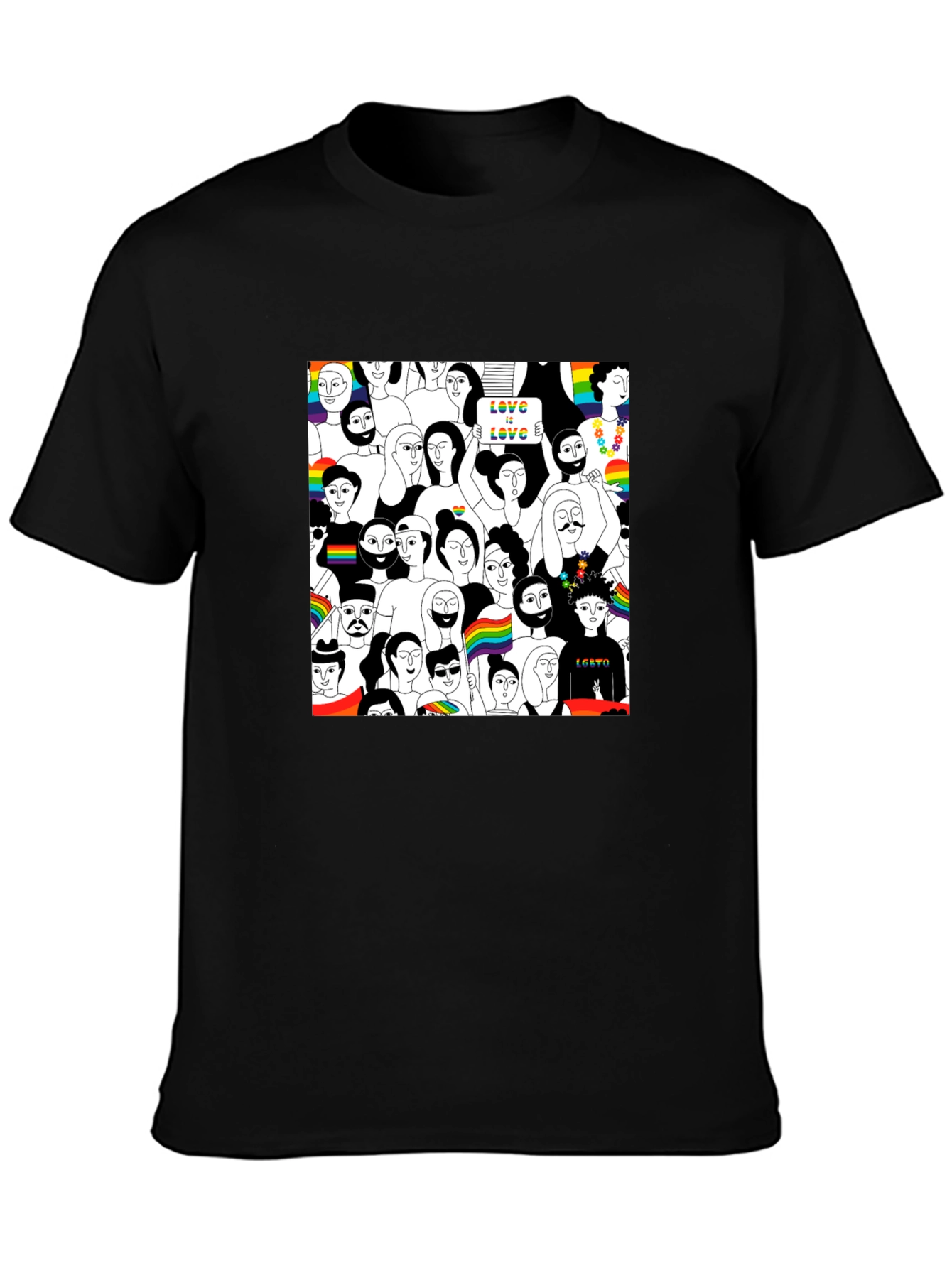 LGBTQ+ Pride Crowd Graphic Tee - Black