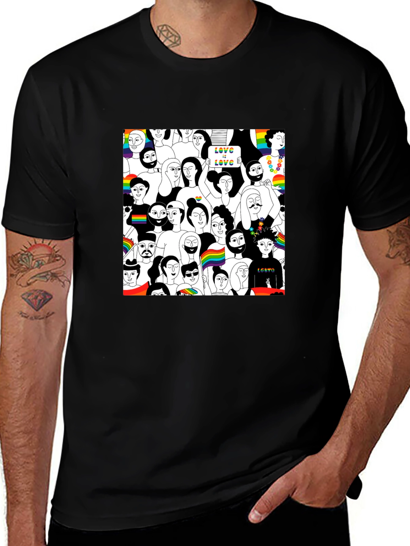 LGBTQ+ Pride Crowd Graphic Tee - Black