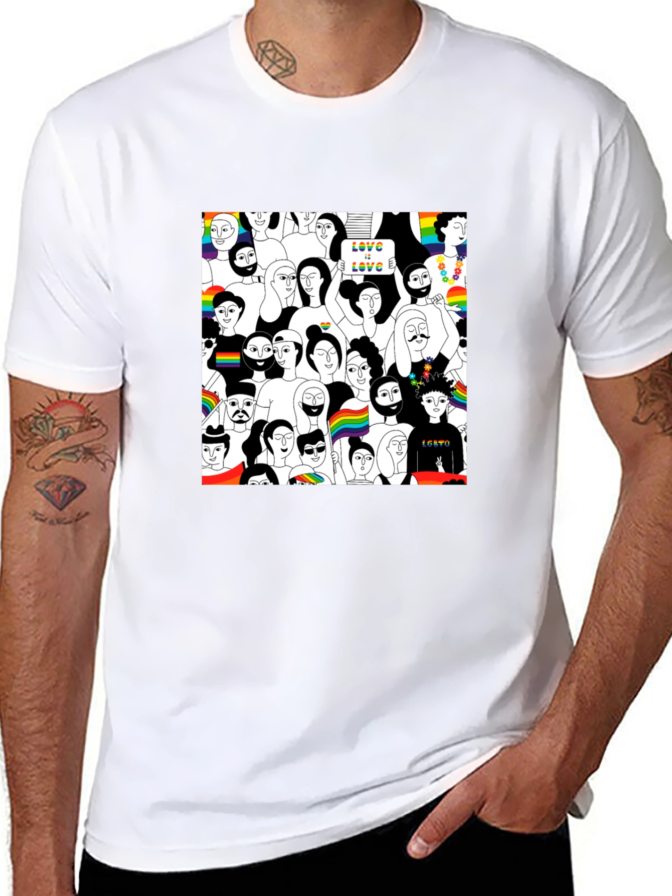LGBTQ+ Pride Crowd Graphic Tee - Black