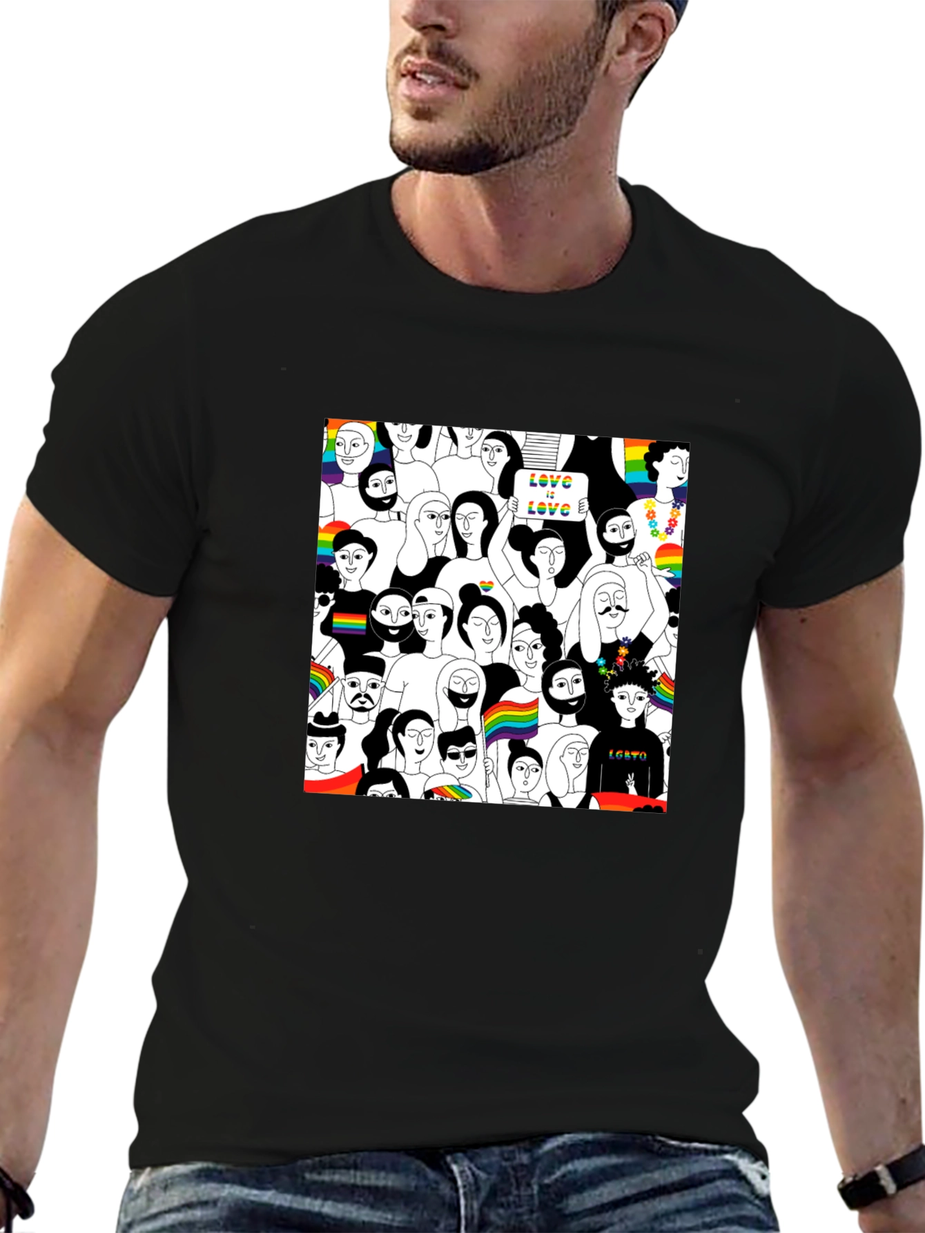 LGBTQ+ Pride Crowd Graphic Tee - Black