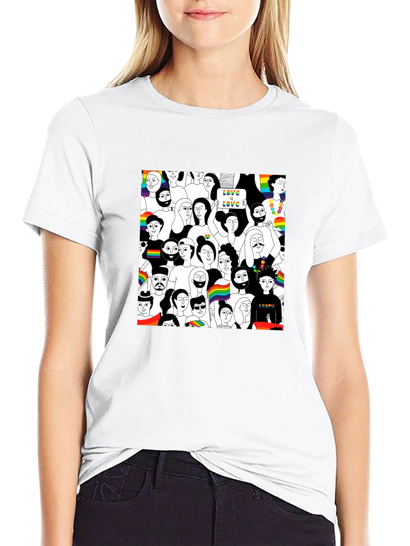LGBTQ+ Pride Crowd Graphic Tee - Black