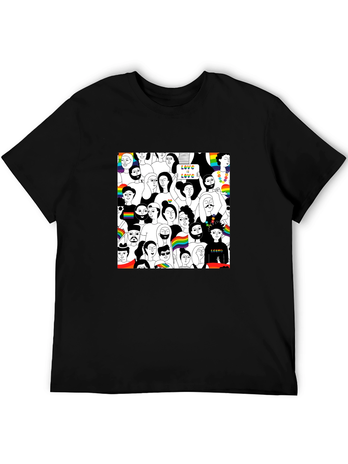LGBTQ+ Pride Crowd Graphic Tee - Black