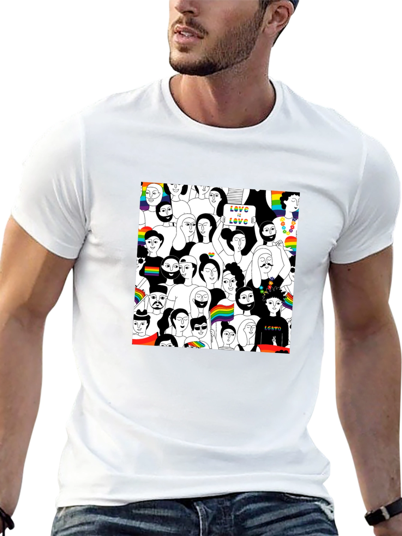 LGBTQ+ Pride Crowd Graphic Tee - Black