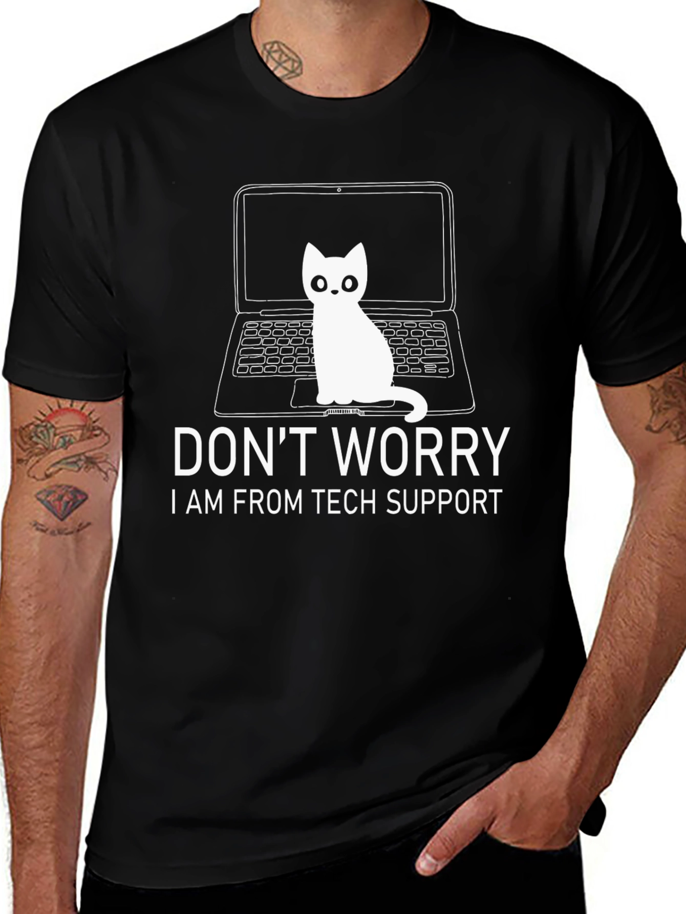 Tech Support Cat Graphic T-Shirt