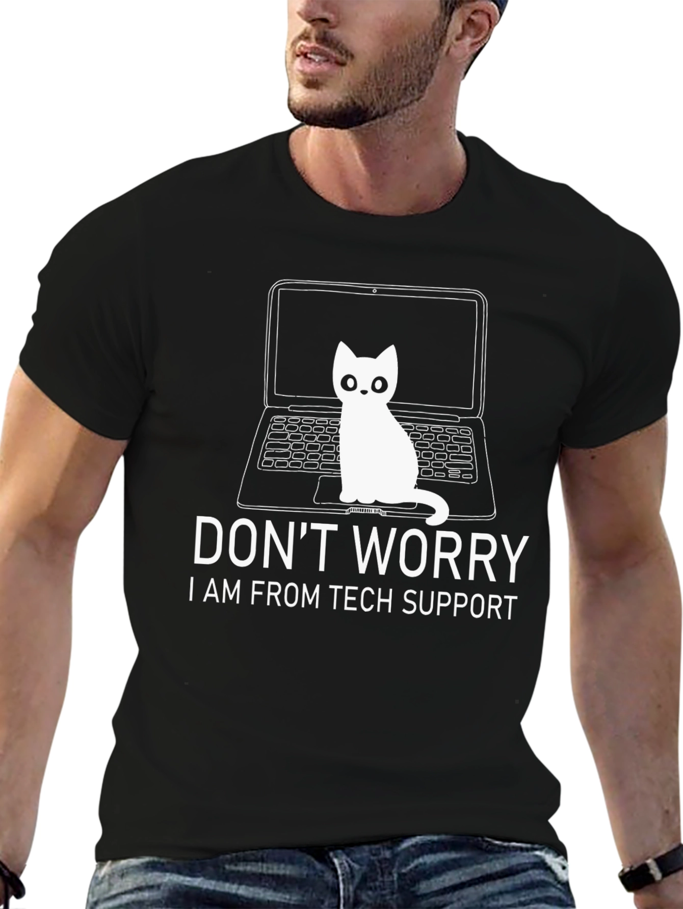 Tech Support Cat Graphic T-Shirt