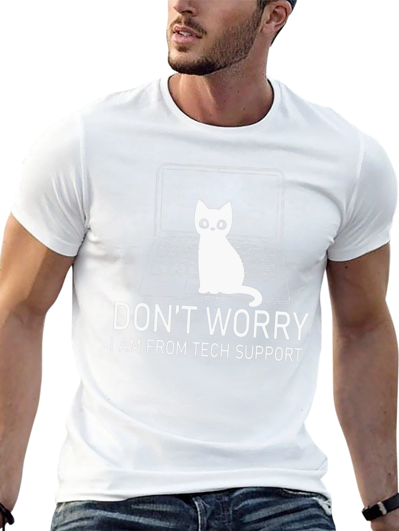 Tech Support Cat Graphic T-Shirt
