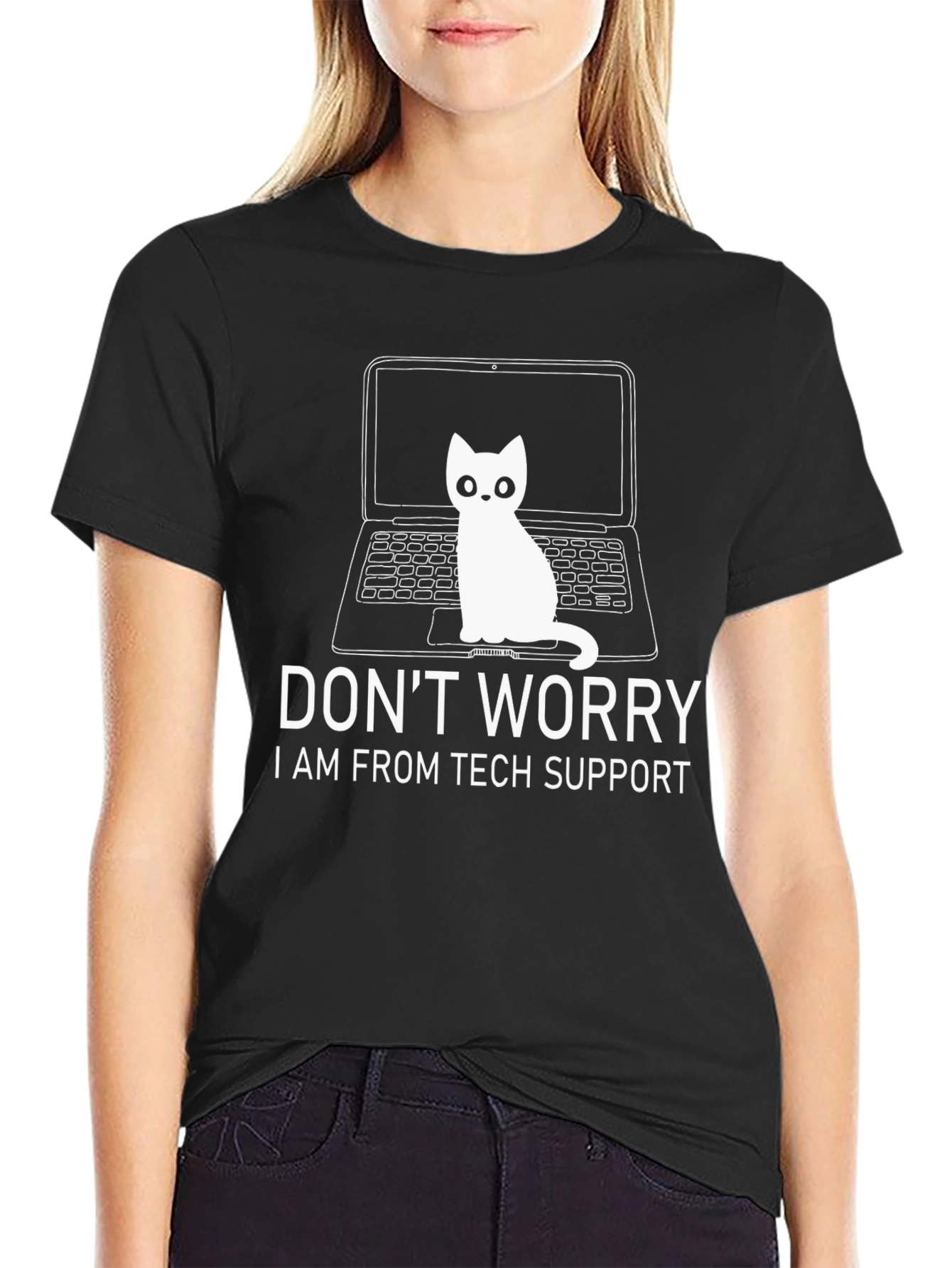 Tech Support Cat Graphic T-Shirt