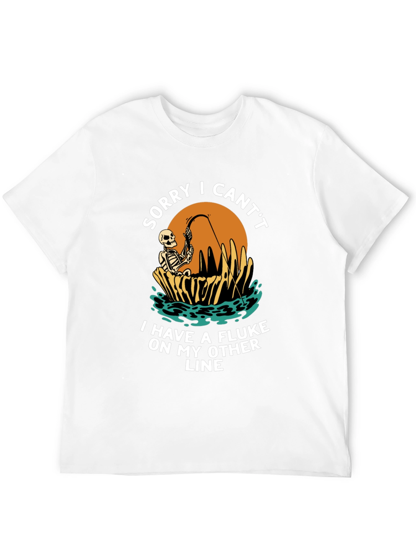 Funny Fishing Skeleton T-Shirt - Sorry I Cant