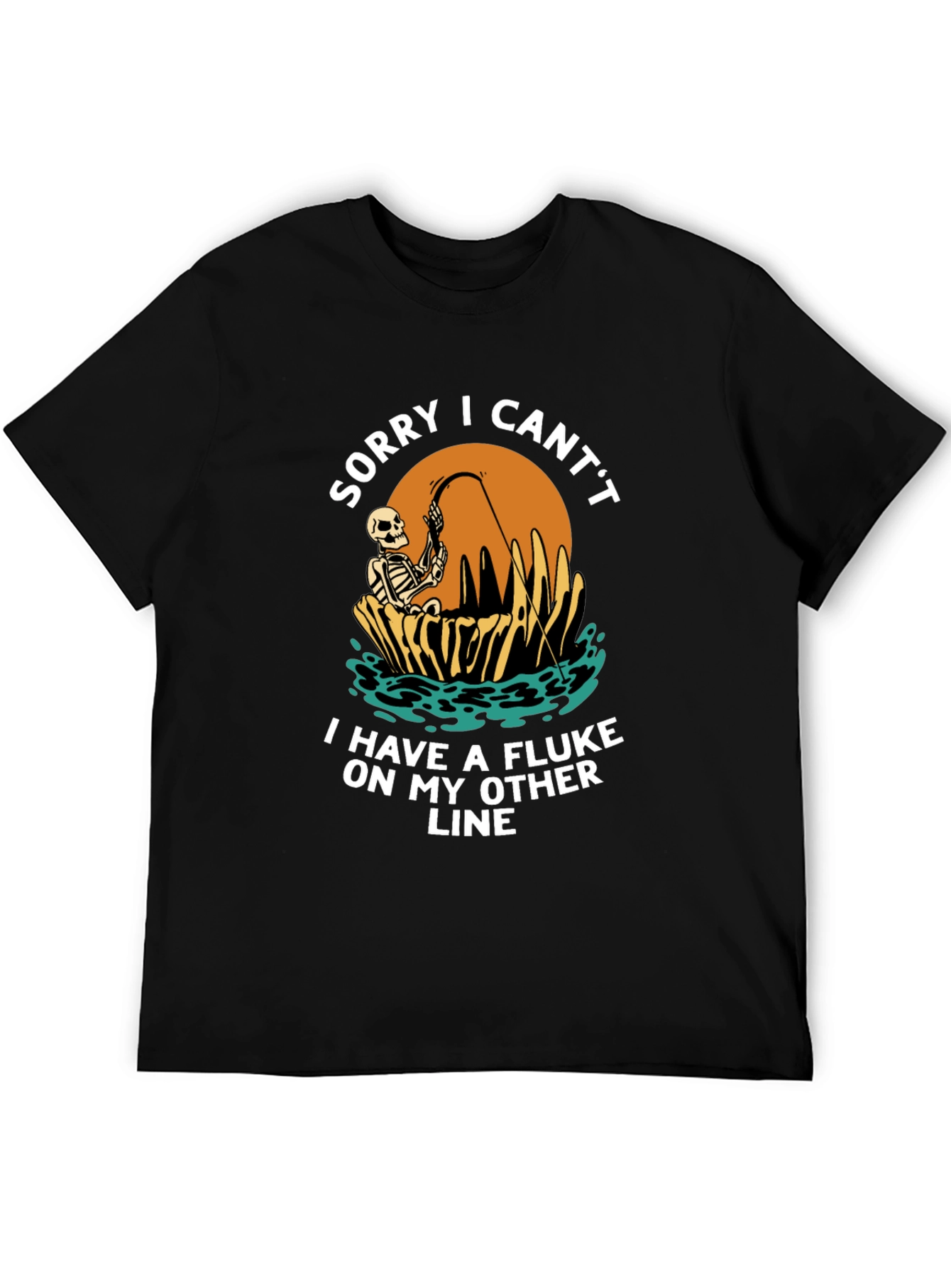 Funny Fishing Skeleton T-Shirt - Sorry I Cant