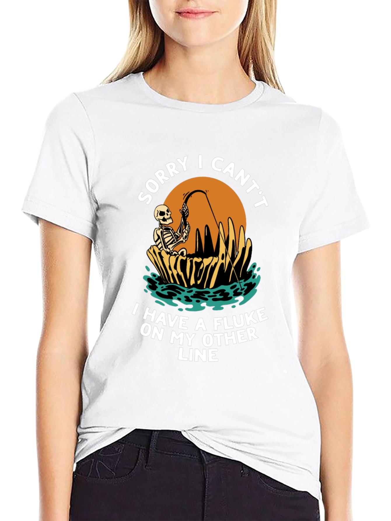 Funny Fishing Skeleton T-Shirt - Sorry I Cant