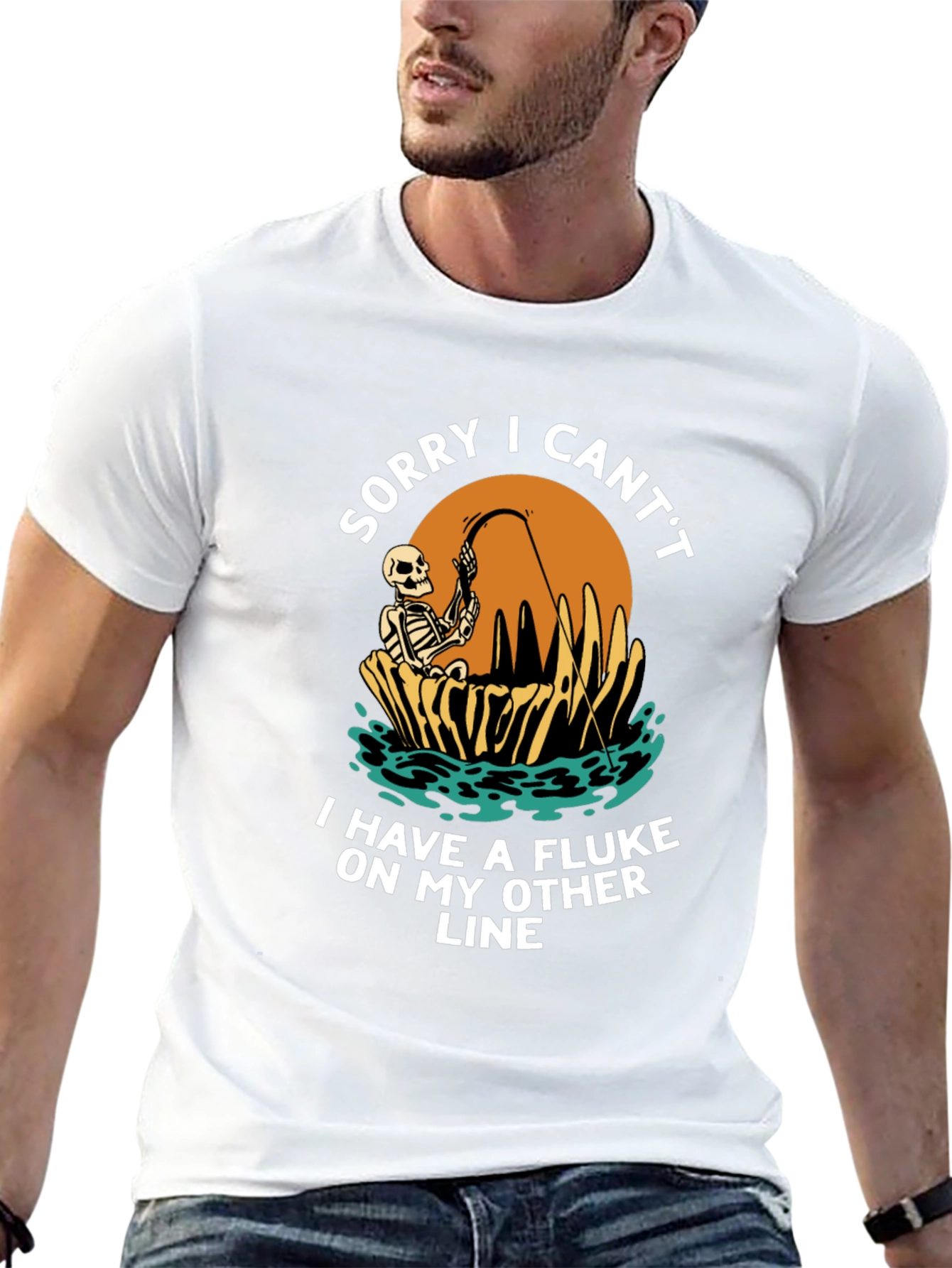 Funny Fishing Skeleton T-Shirt - Sorry I Cant