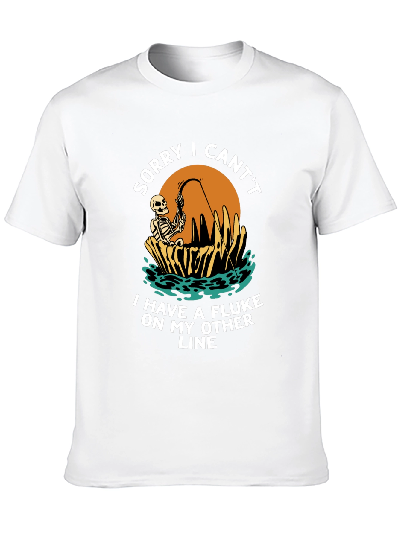 Funny Fishing Skeleton T-Shirt - Sorry I Cant