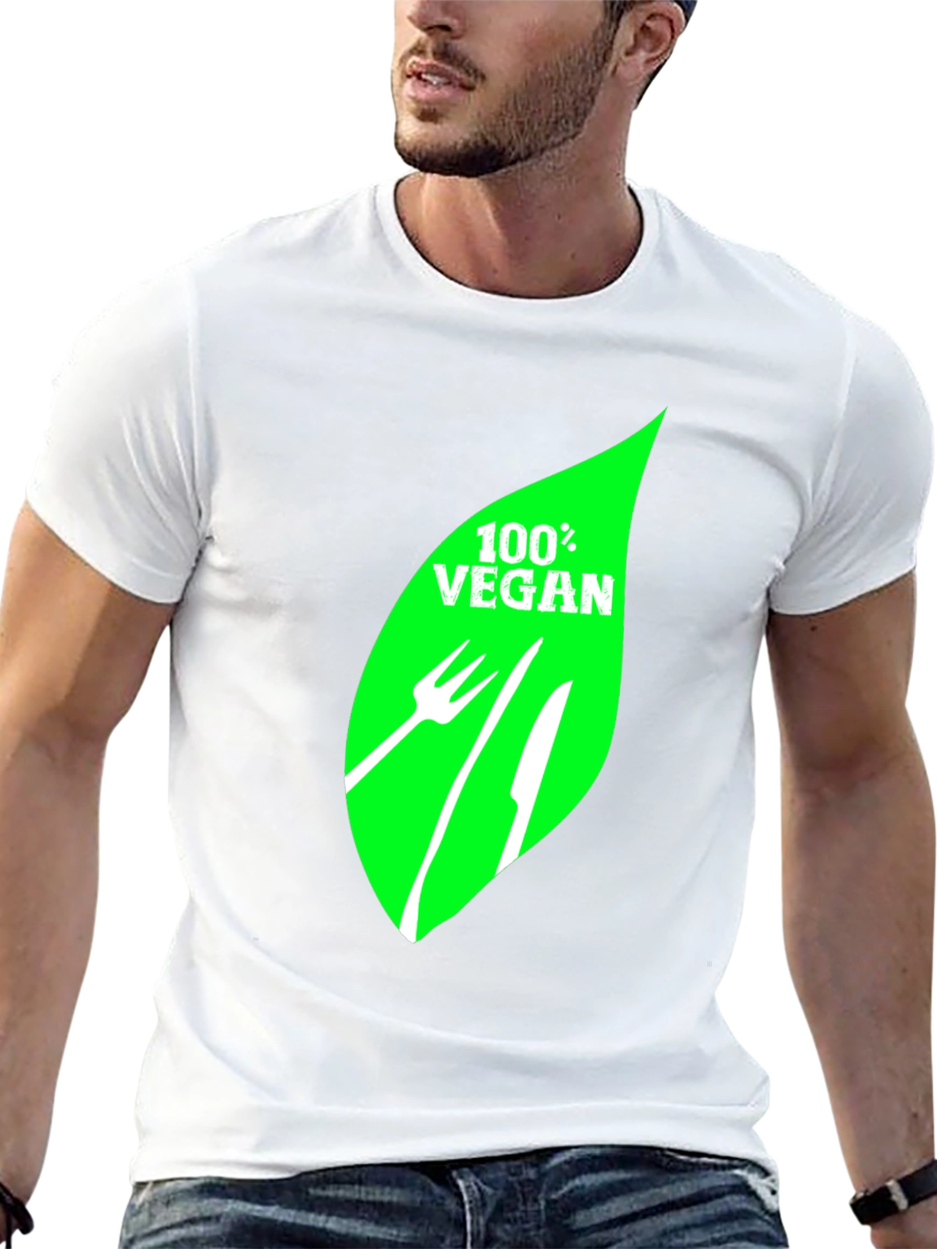 100% Vegan T-Shirt - Black Leaf Graphic