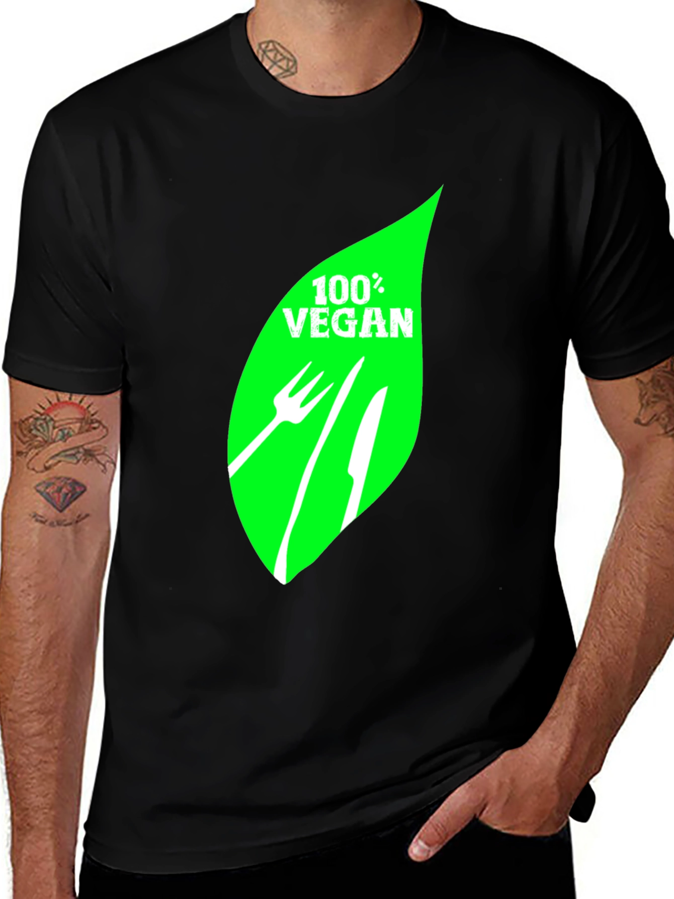 100% Vegan T-Shirt - Black Leaf Graphic