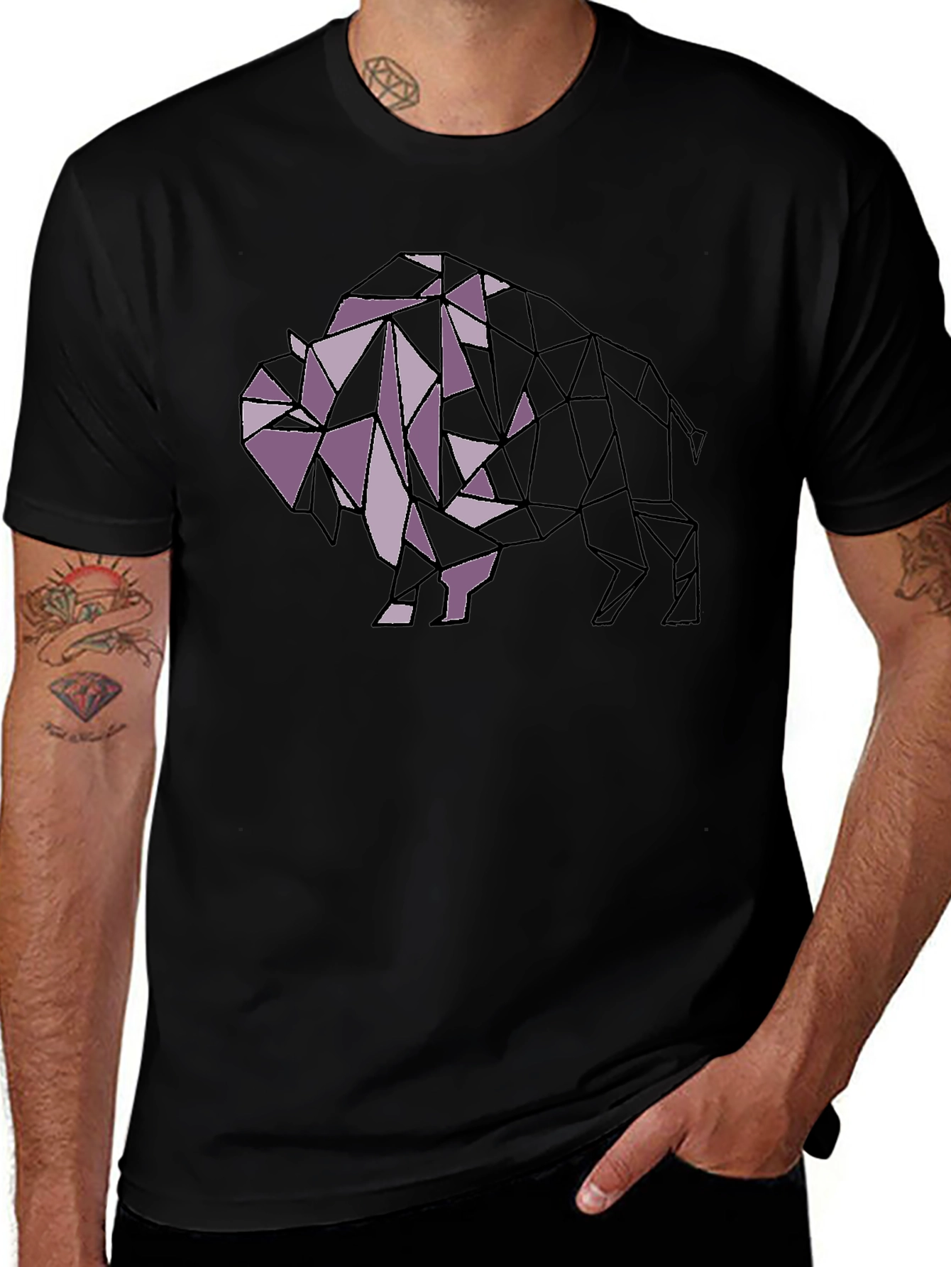 Geometric Bison Graphic Tee - Modern Style