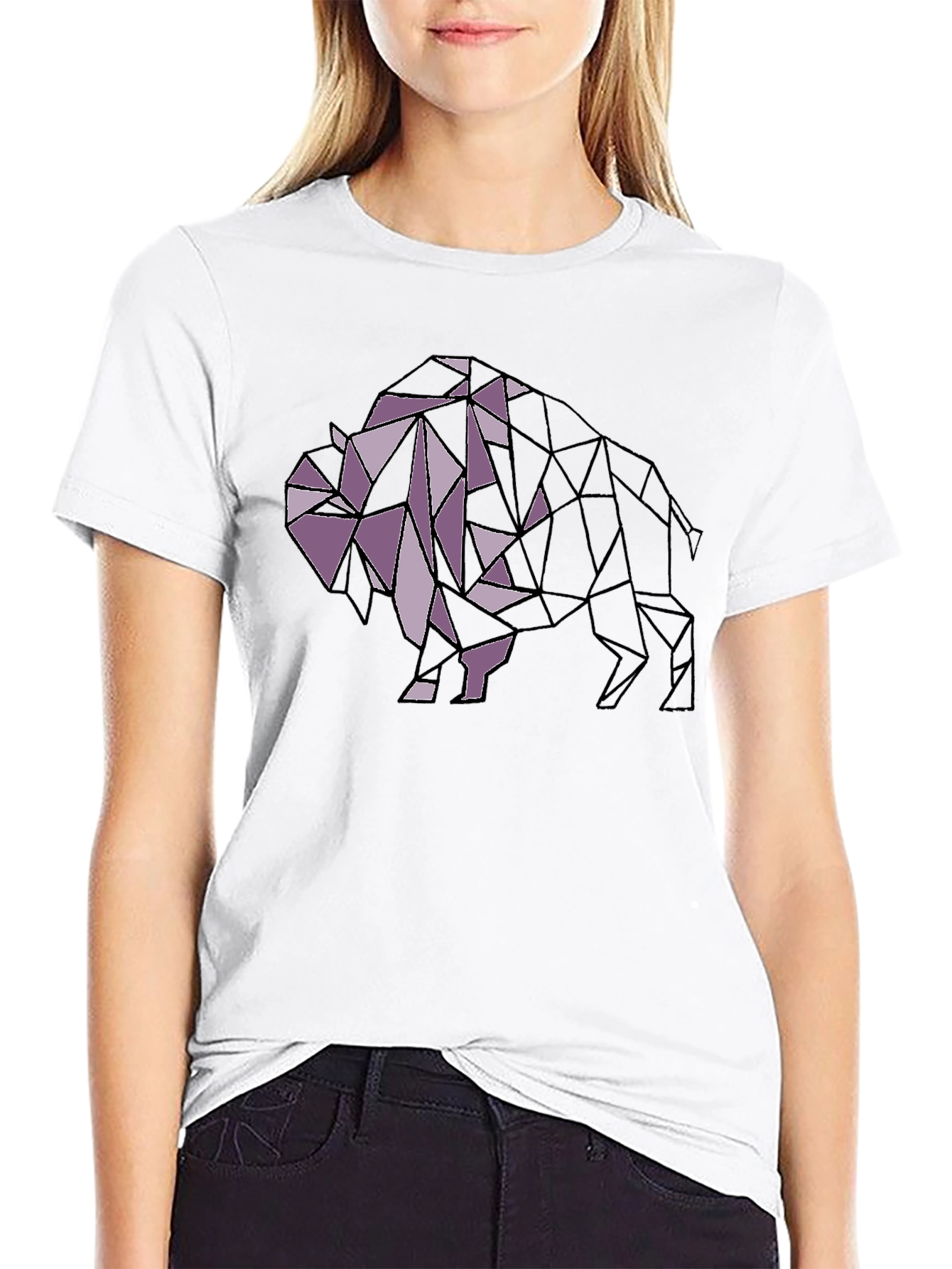 Geometric Bison Graphic Tee - Modern Style