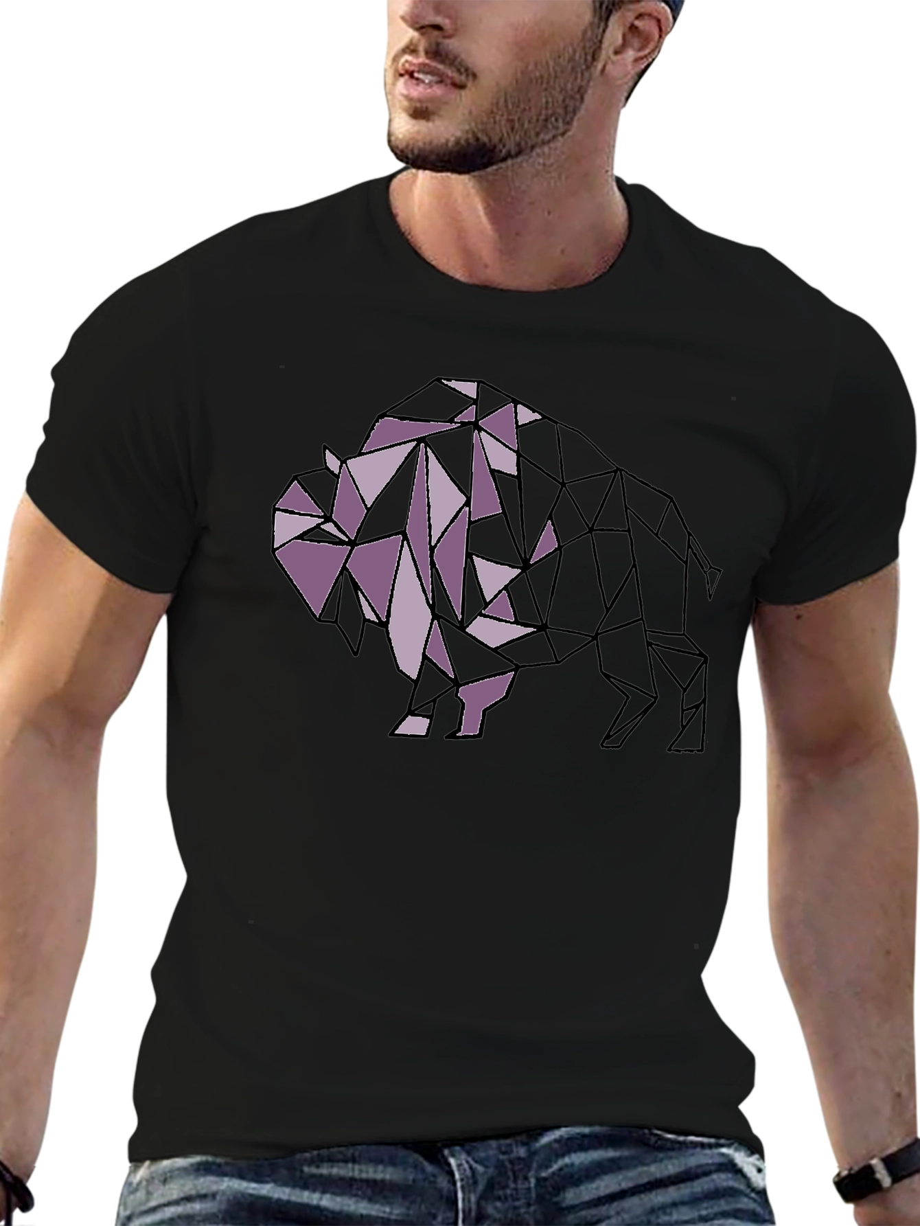 Geometric Bison Graphic Tee - Modern Style