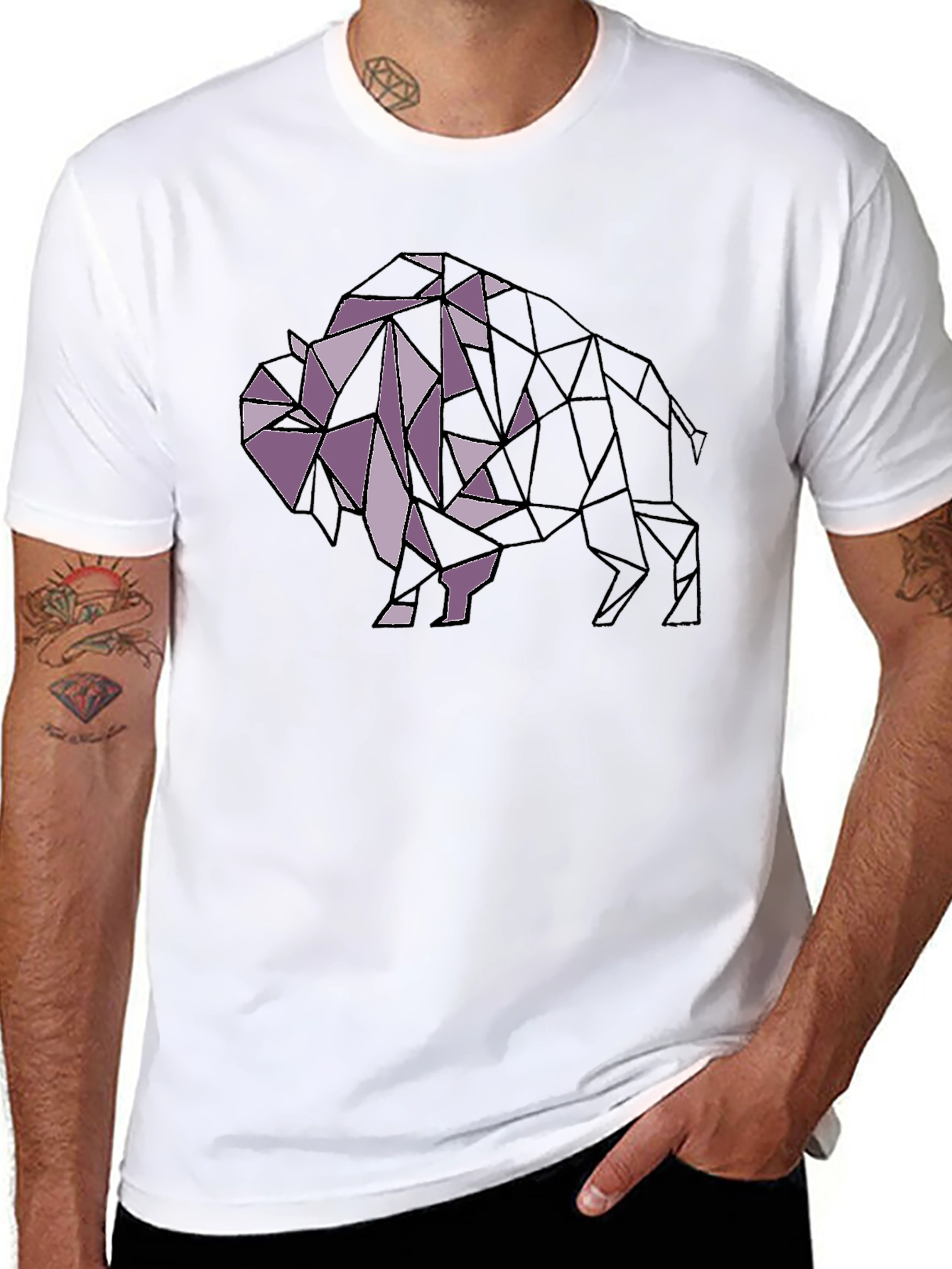 Geometric Bison Graphic Tee - Modern Style